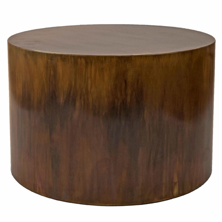 Regular Antique Brass Pebble Drum Side Table For Sale at 1stdibs