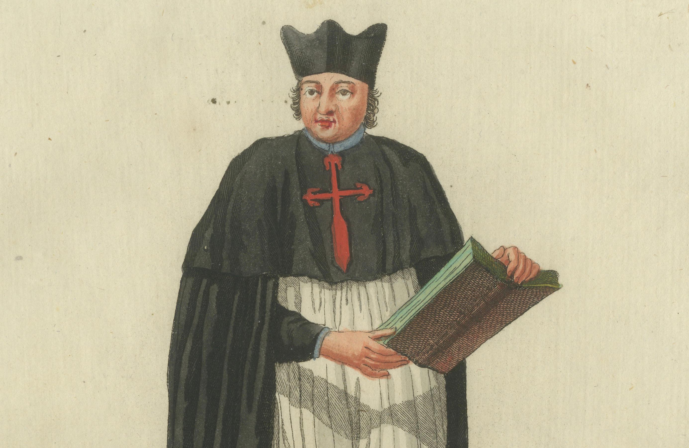 Regular Canon of the Order of St. James of Spain in Choir Attire des Ordens von Spanien, Gravur 1791 (Graviert) im Angebot