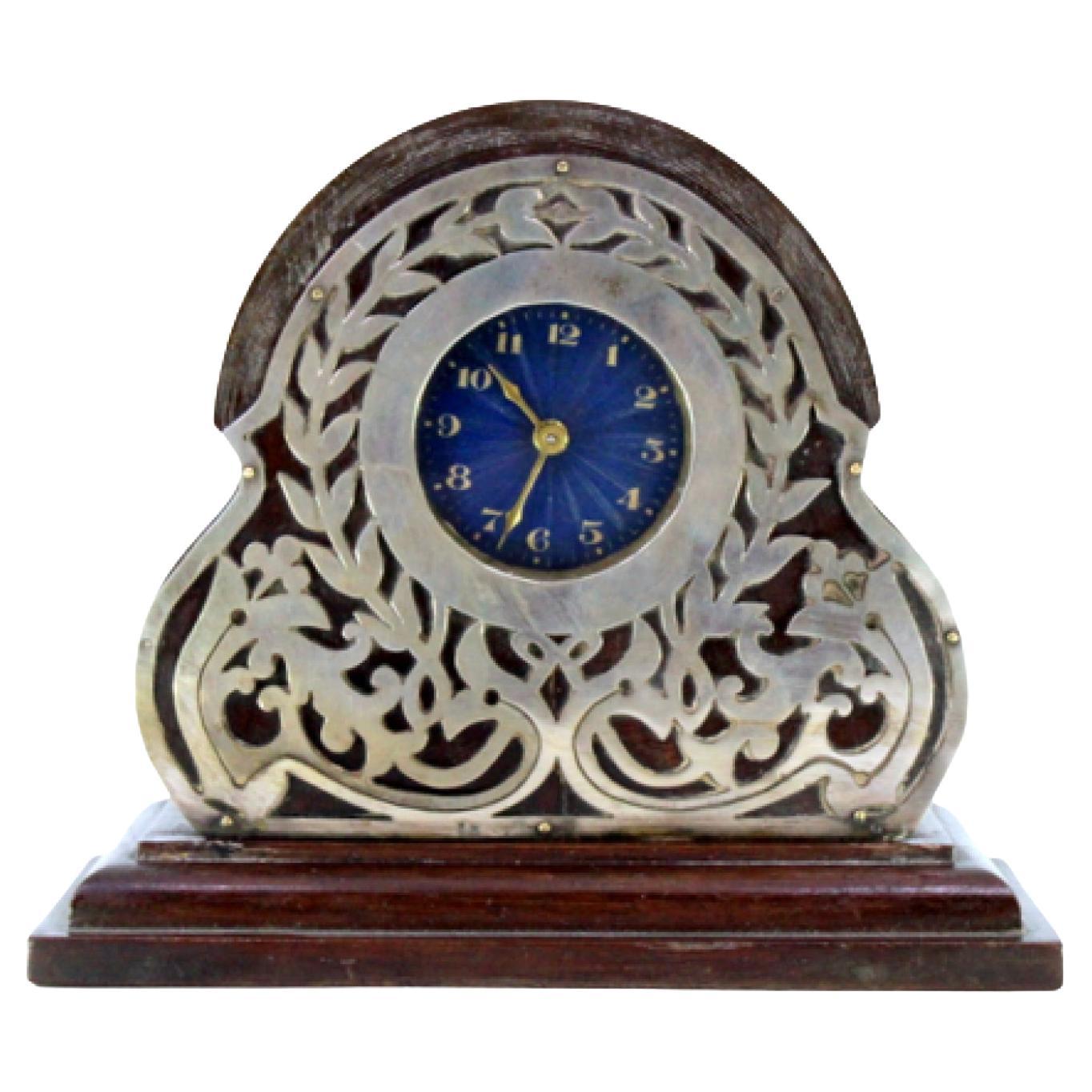 Regulator clock in rosewood with cut silver applications