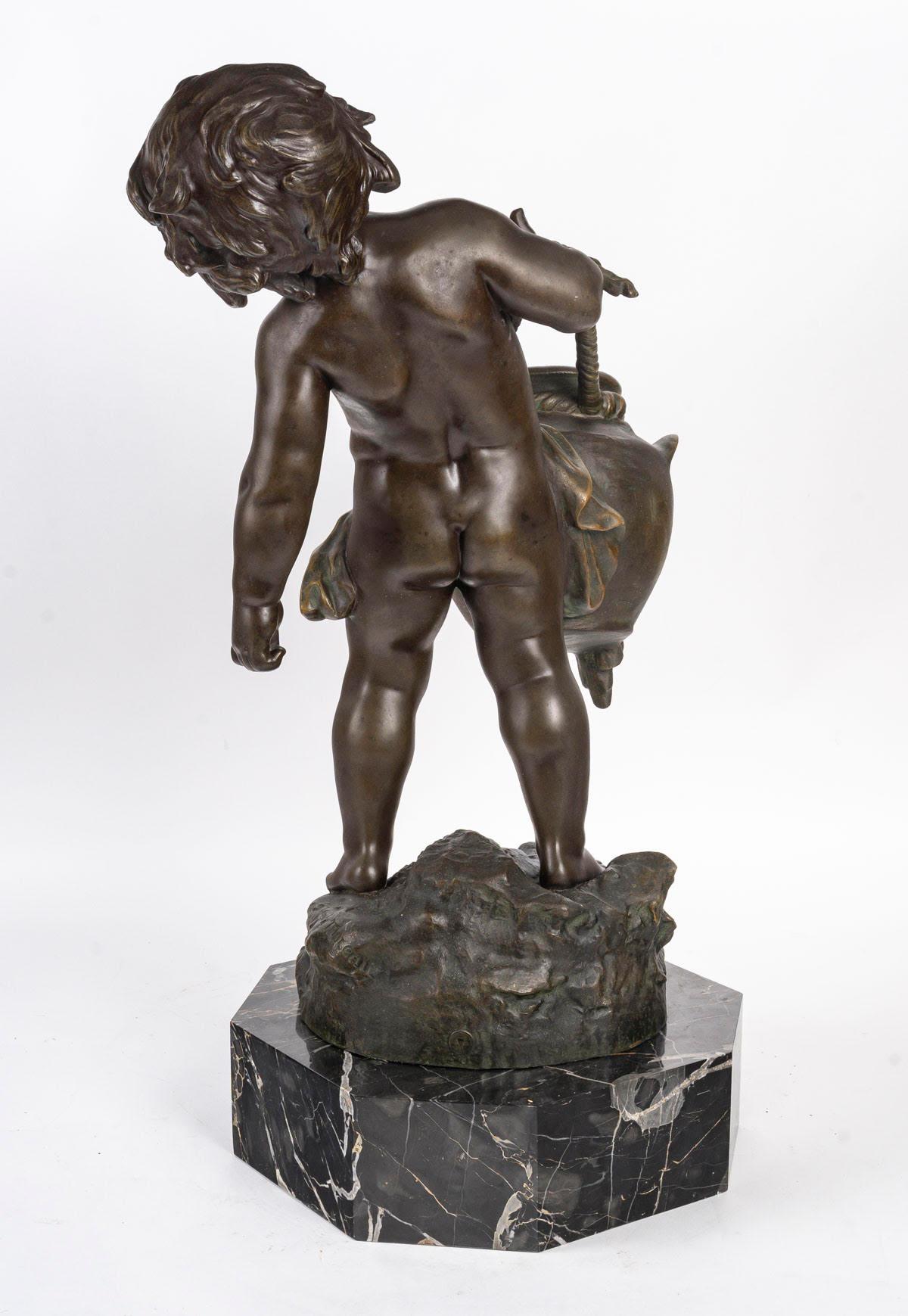 Regule Sculpture by Auguste Moreau, Marble Base, Early 20th Century. In Good Condition For Sale In Saint-Ouen, FR