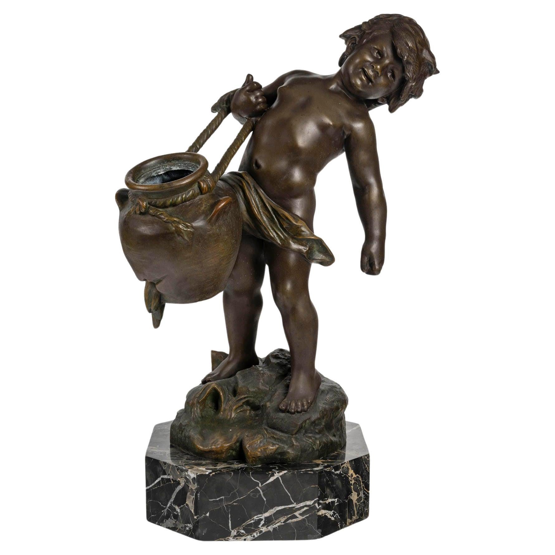 Regule Sculpture by Auguste Moreau, Marble Base, Early 20th Century. For Sale