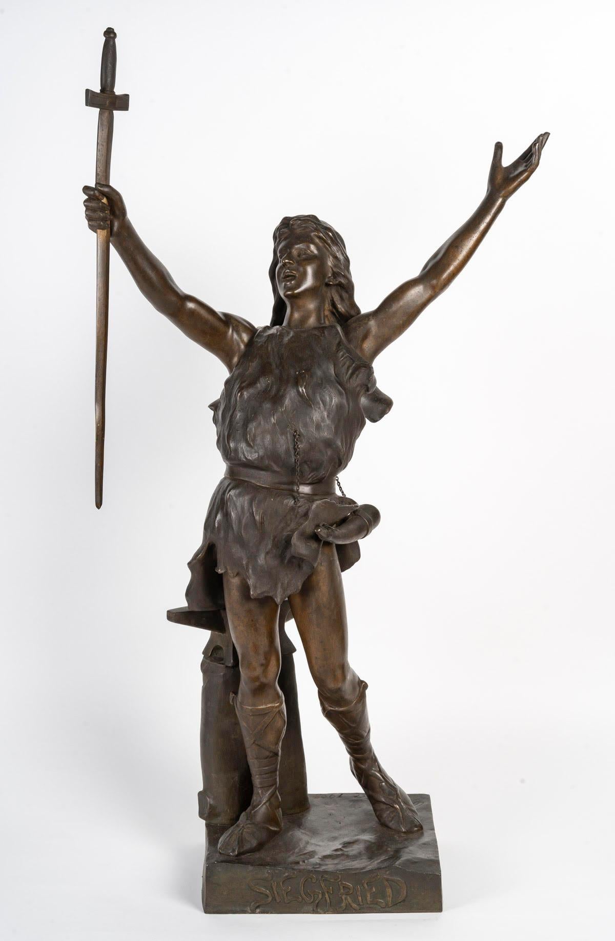 Patinato Regule Scultura di Sigfrido in stile Napoleone III, circa 1900. in vendita