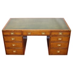 R.E.H Kennedy Stunning Large English Oak Military Campaign Style Pedestal Desk
