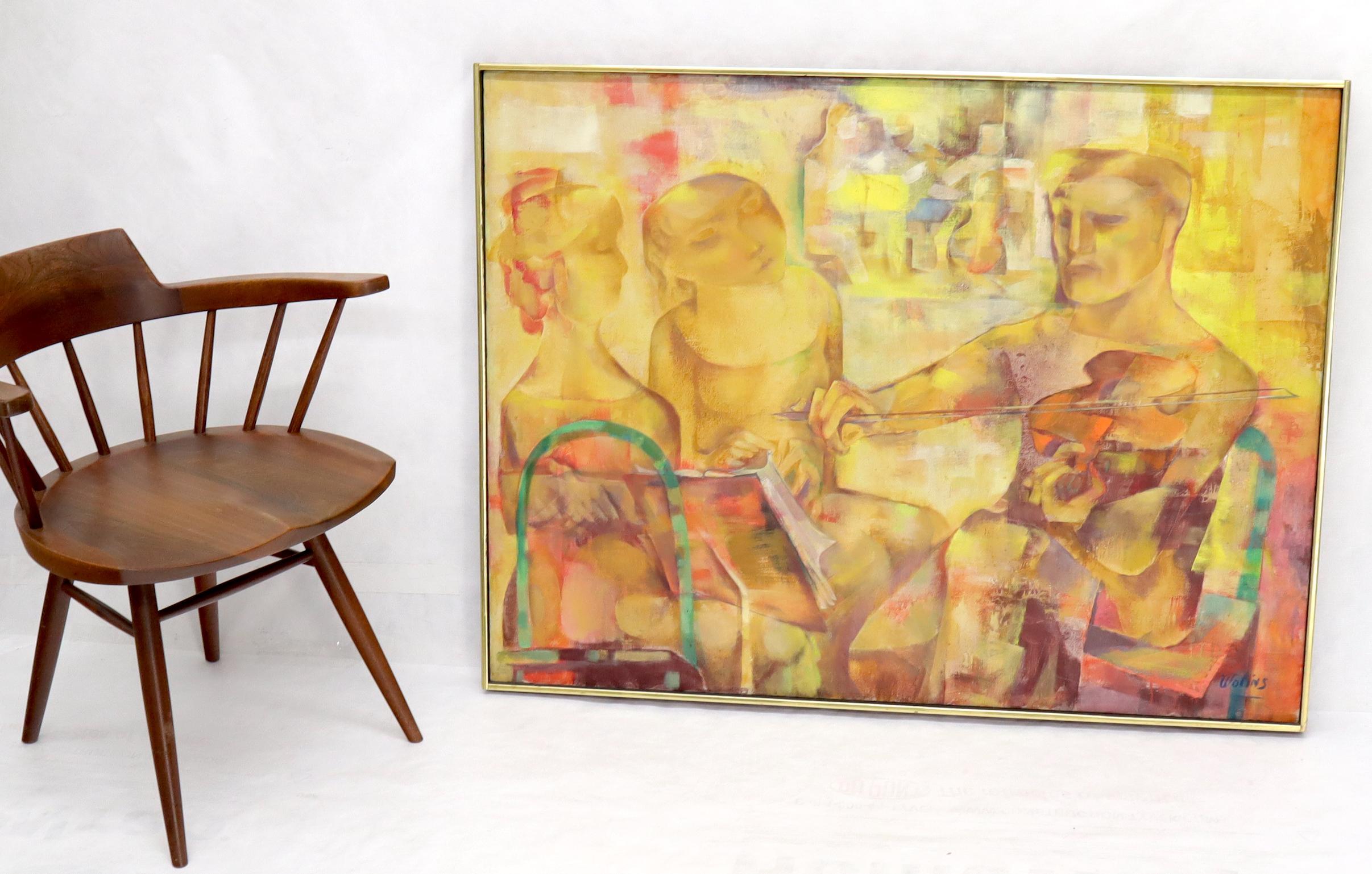 Mid-Century Modern abstract painting depicting a practicing violinist signed Joseph Wolins.