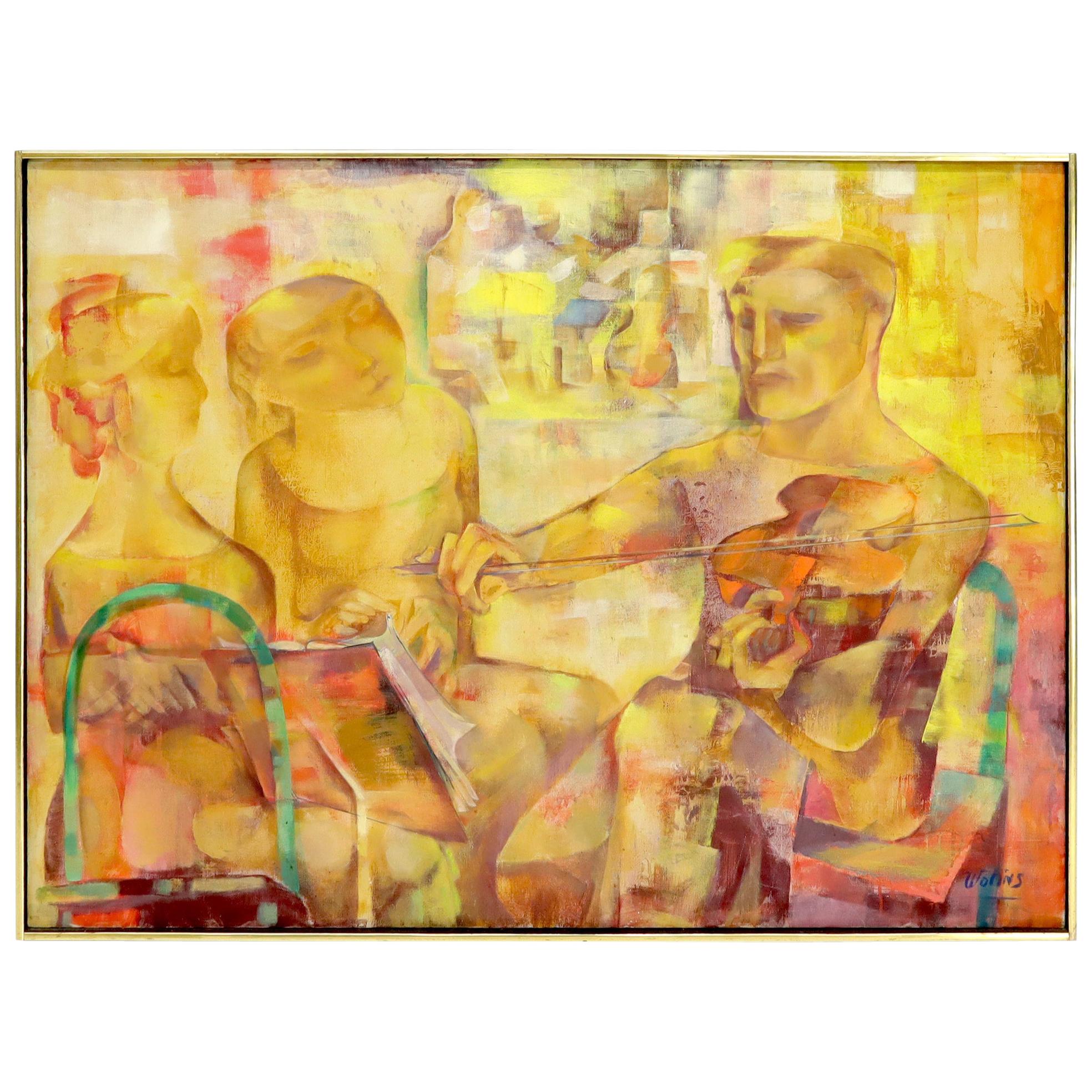 „ „Rehearsal““ Modernes abstraktes Gemälde aus der Mitte des Jahrhunderts, signiert Joseph Wolins