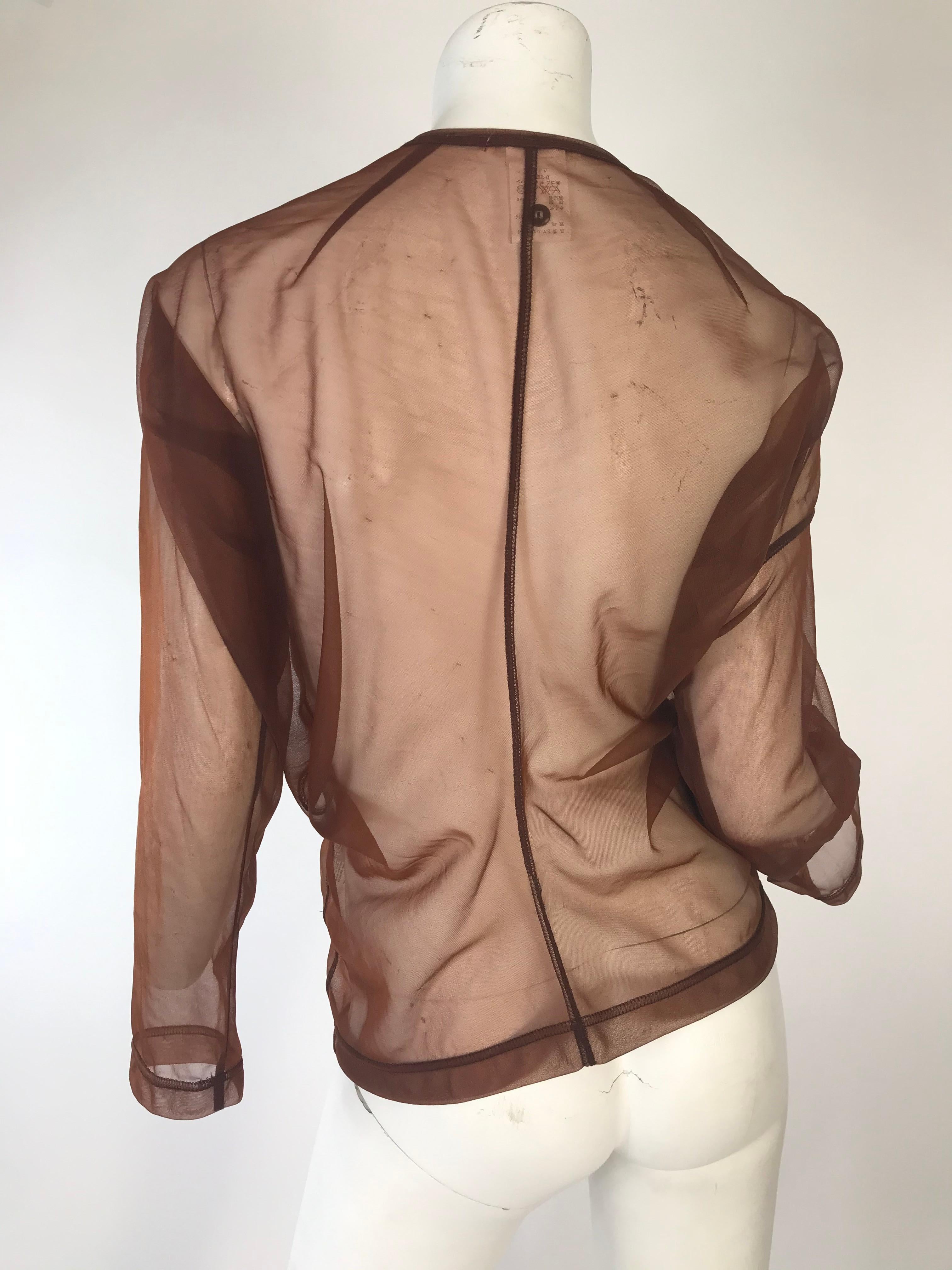 Rei Kawakubo 1990s sheer nylon brown top In Fair Condition For Sale In Austin, TX