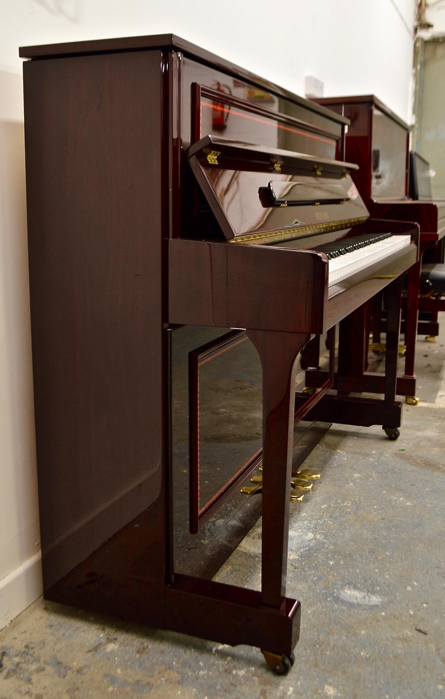 Modern Reid Sohn by Samick 112 Upright Piano in Mahogany with Sheraton Inlay For Sale