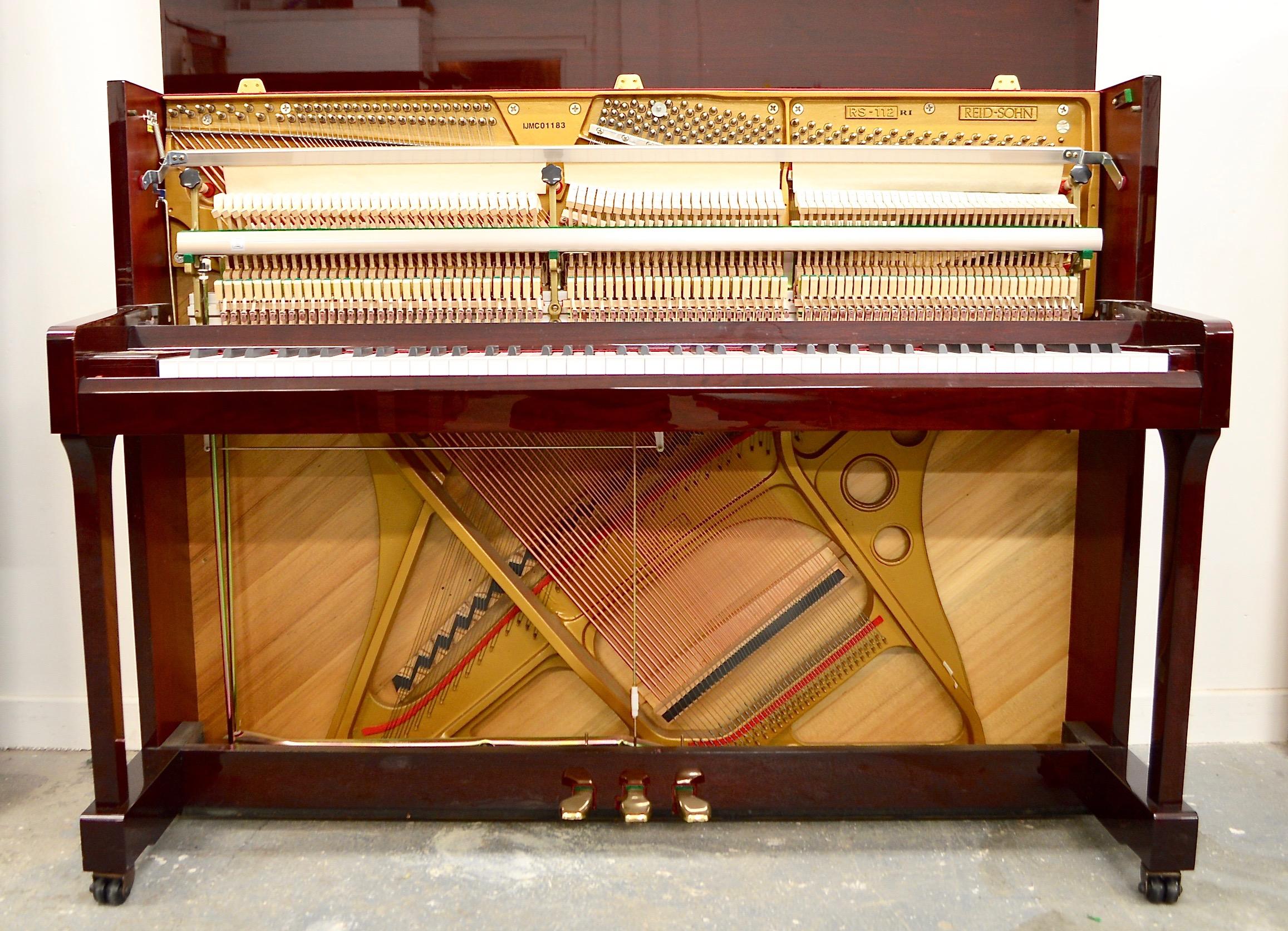 Korean Reid Sohn by Samick 112 Upright Piano in Mahogany with Sheraton Inlay For Sale