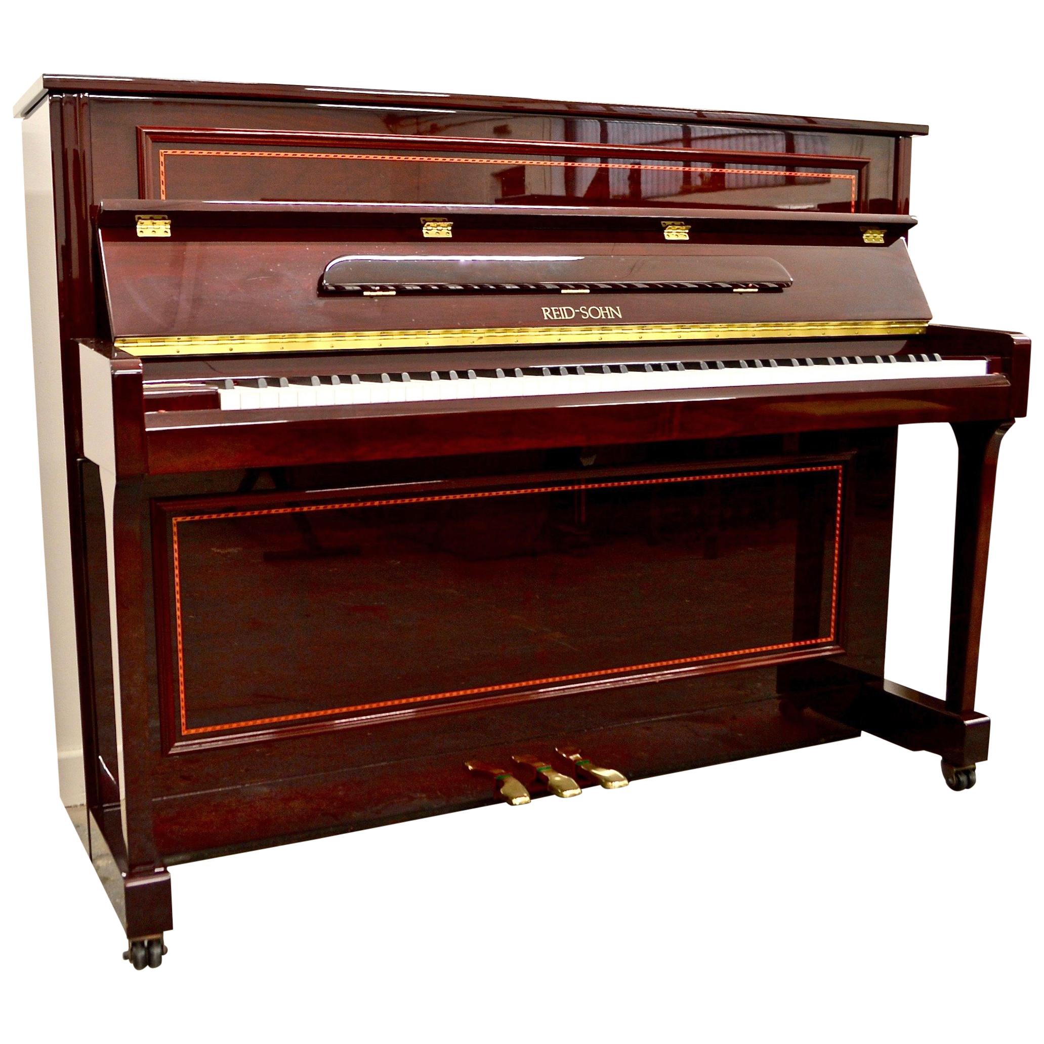 Reid Sohn by Samick 112 Upright Piano in Mahogany with Sheraton Inlay For Sale