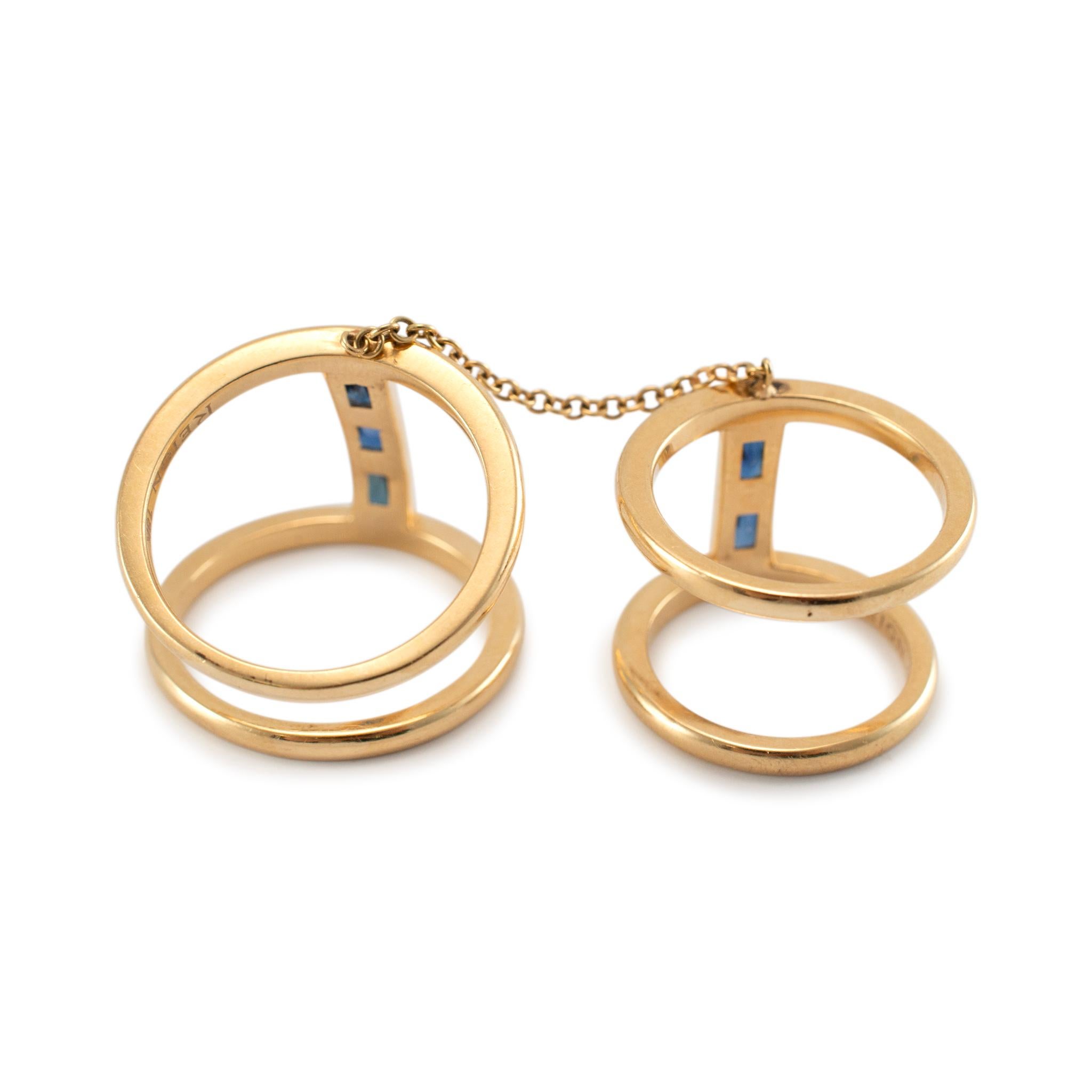 Reign 18K Yellow Gold Baguette Sapphires Two Piece Cocktail Ring In Excellent Condition For Sale In Houston, TX