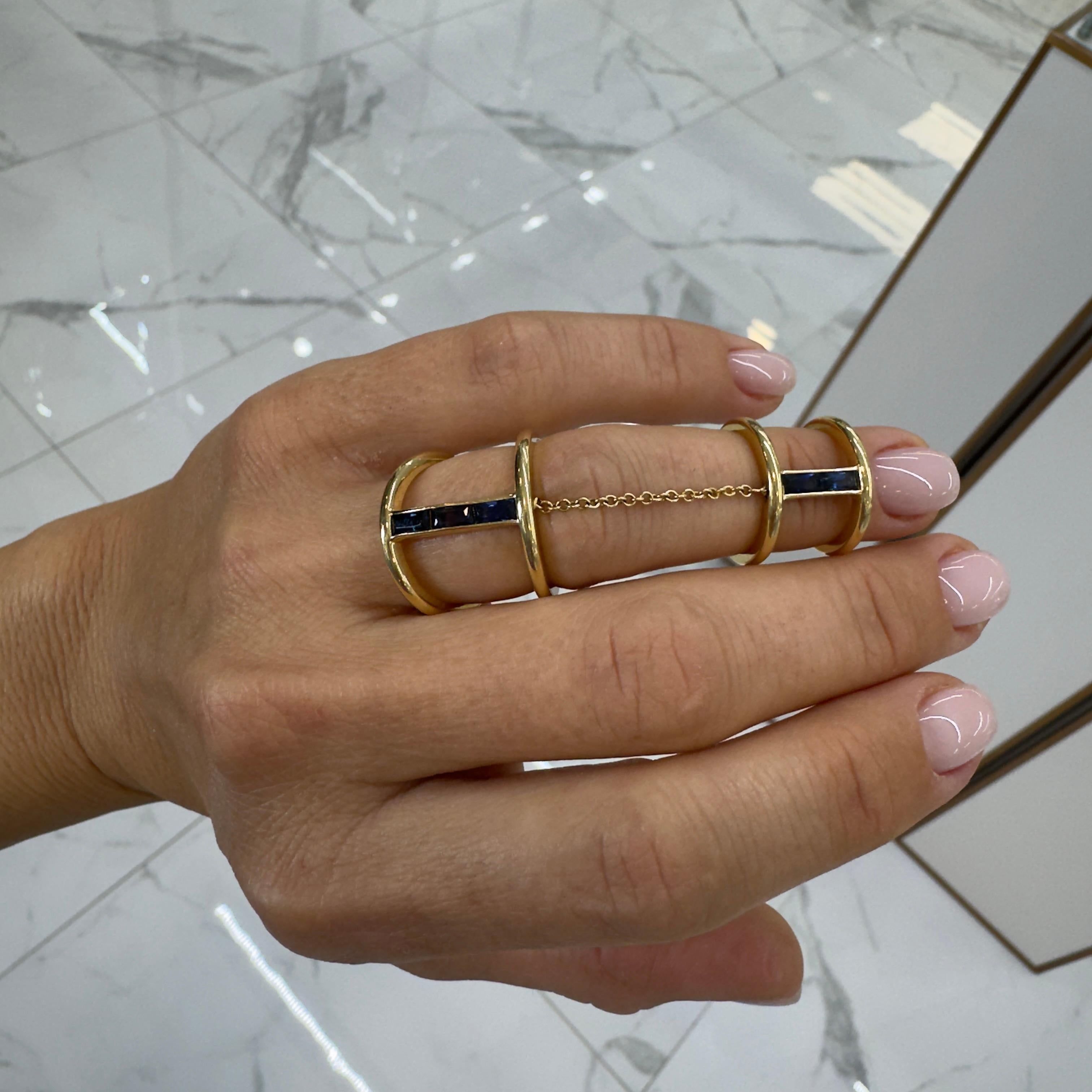 Reign 18K Yellow Gold Baguette Sapphires Two Piece Cocktail Ring For Sale 1