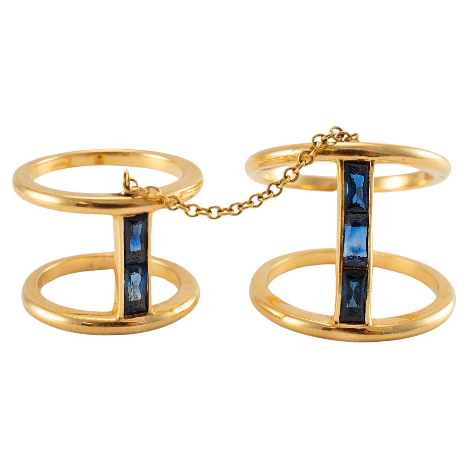 Reign 18K Yellow Gold Baguette Sapphires Two Piece Cocktail Ring