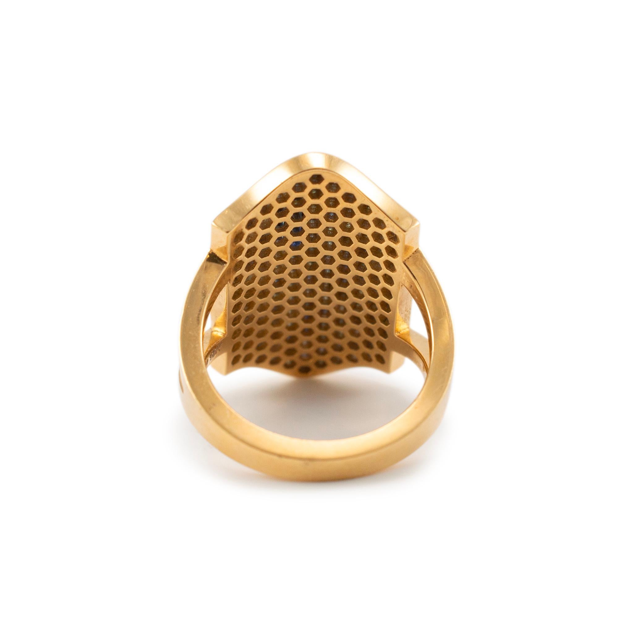 Women's Reign 18K Yellow Gold Blue Sapphires Shield Cocktail Ring For Sale
