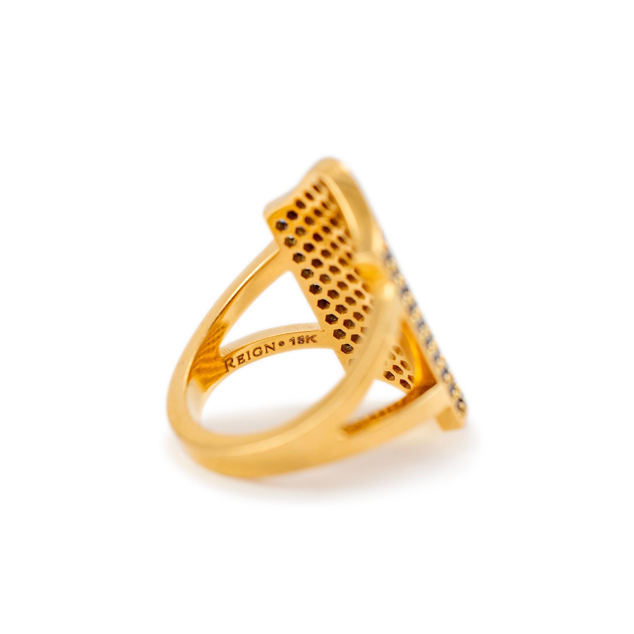 Reign 18K Yellow Gold Blue Sapphires Shield Cocktail Ring For Sale 1