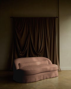 Reign Curved Linen Sofa with Pleated Skirt by Frances Jean (Fawn)