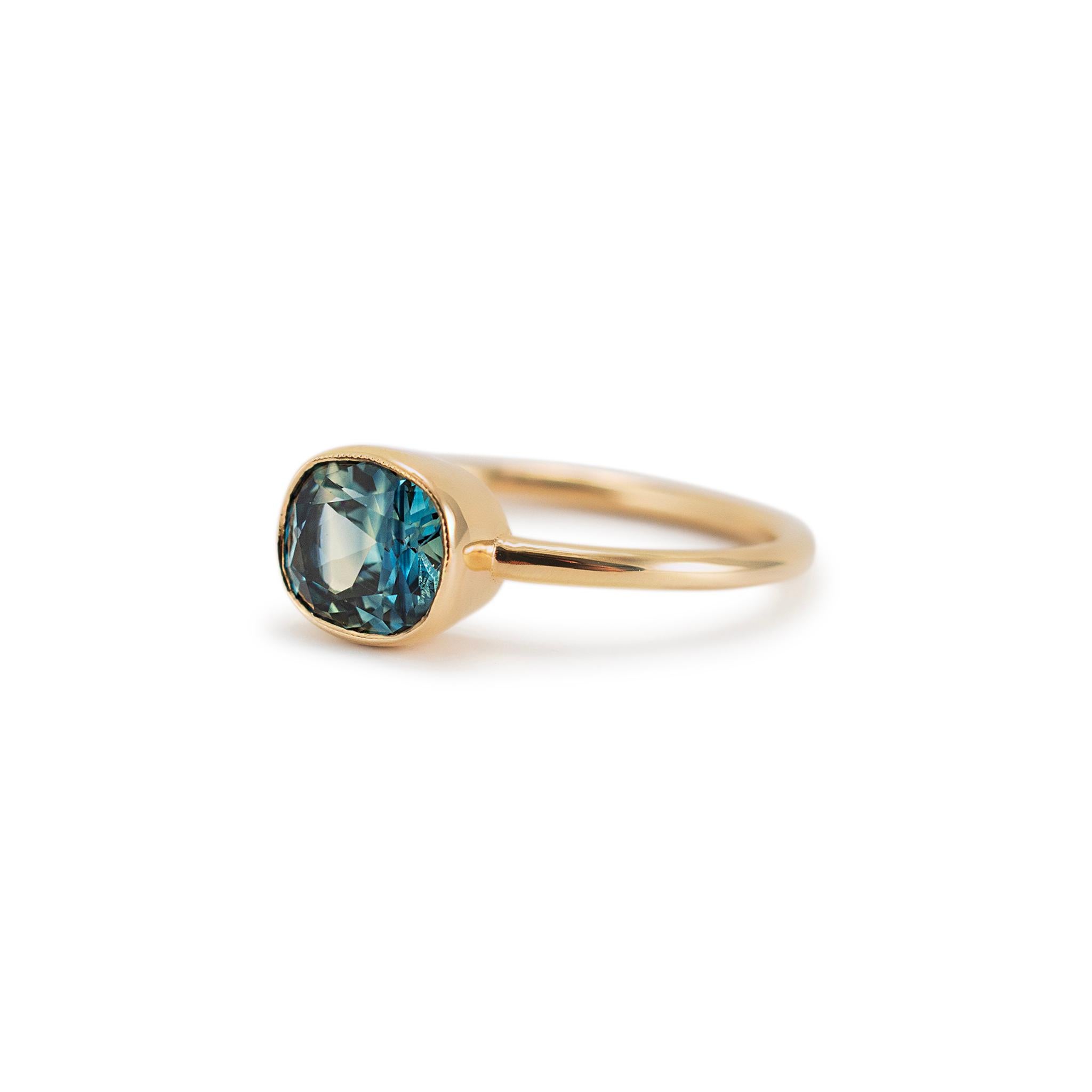 Cushion Cut Reign Sapphires 18K Yellow Gold Bezel Set Cushion Sapphire Cocktail Ring