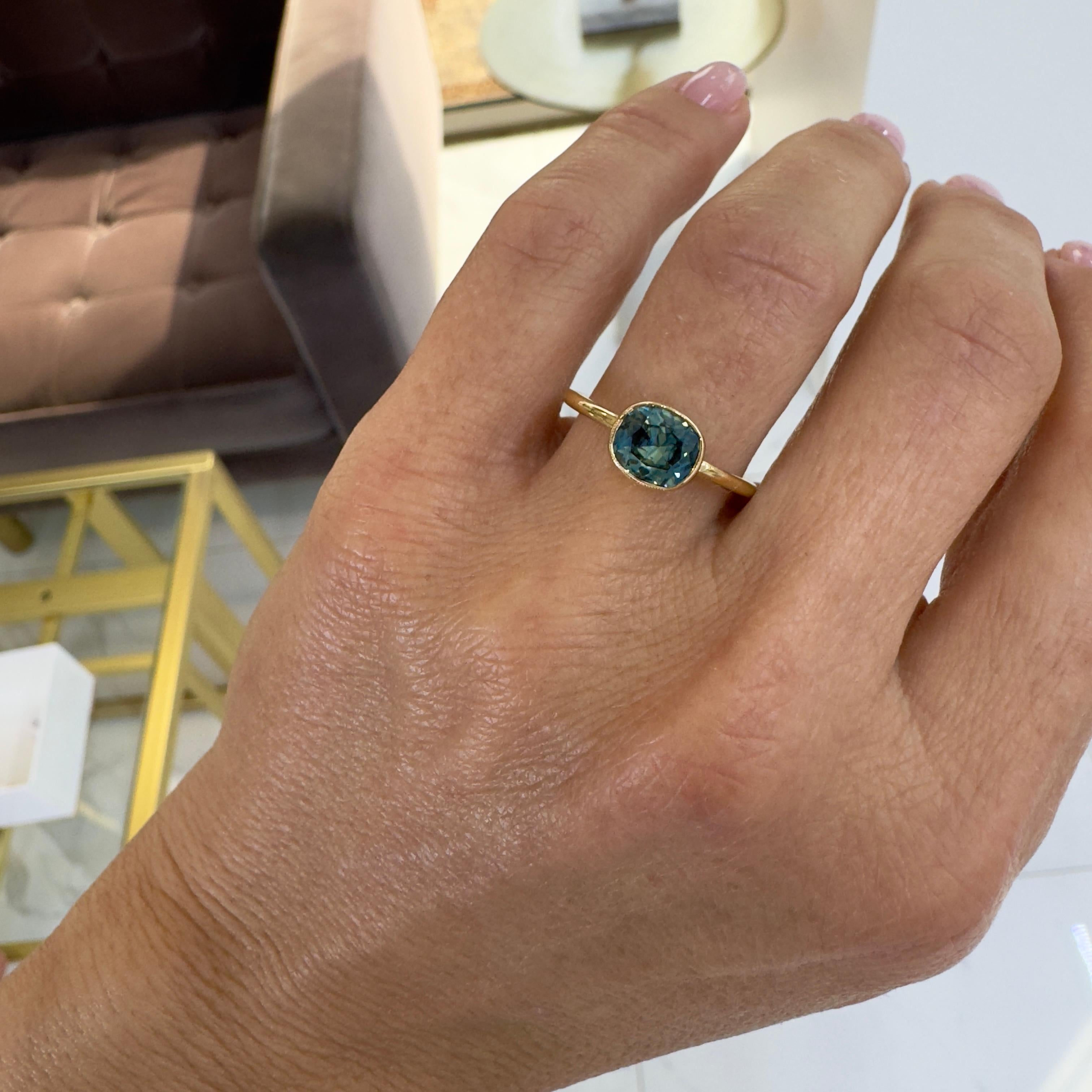 Reign Sapphires 18K Yellow Gold Bezel Set Cushion Sapphire Cocktail Ring 2
