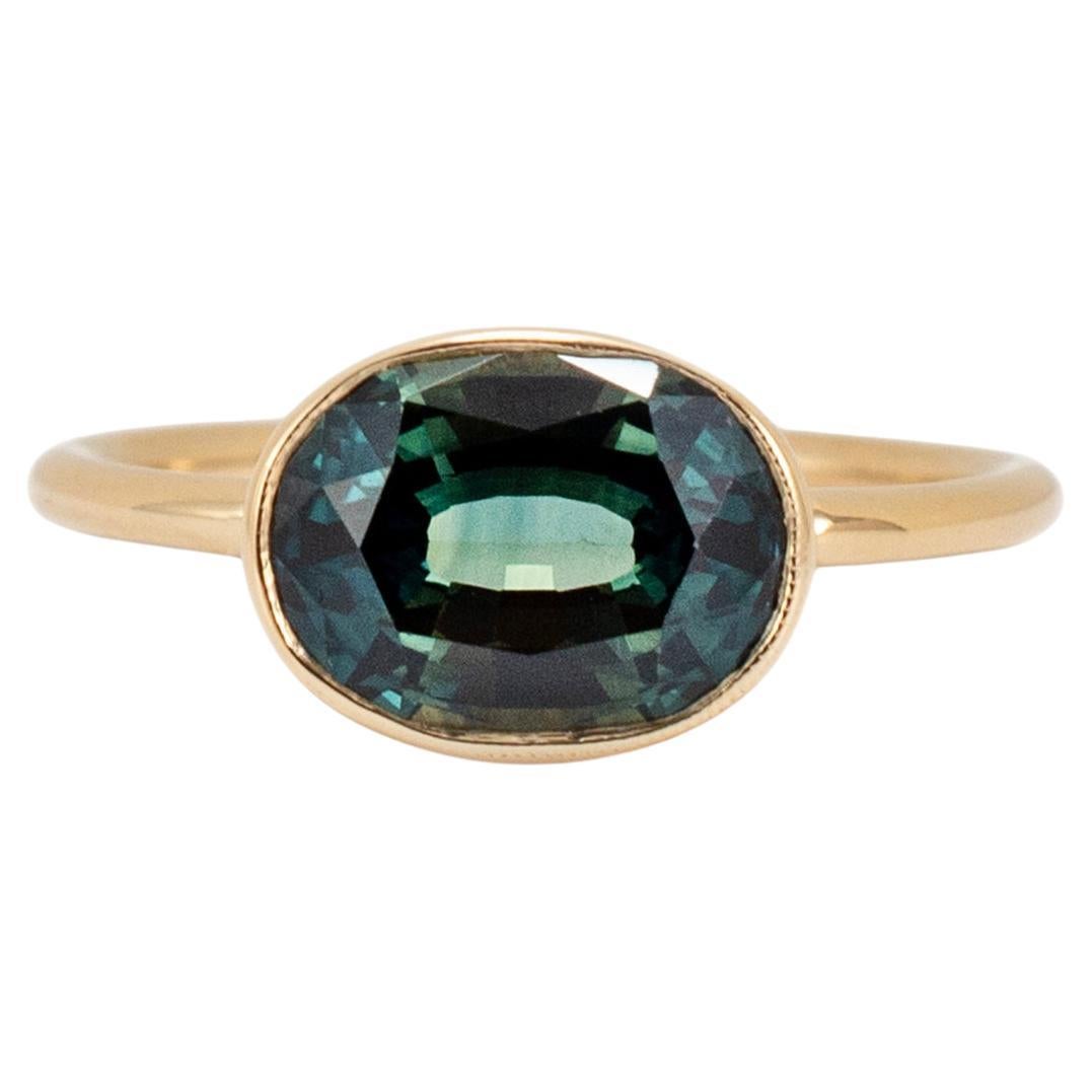 Reign Sapphires 18K Yellow Gold Bezel Set Cushion Sapphire Cocktail Ring