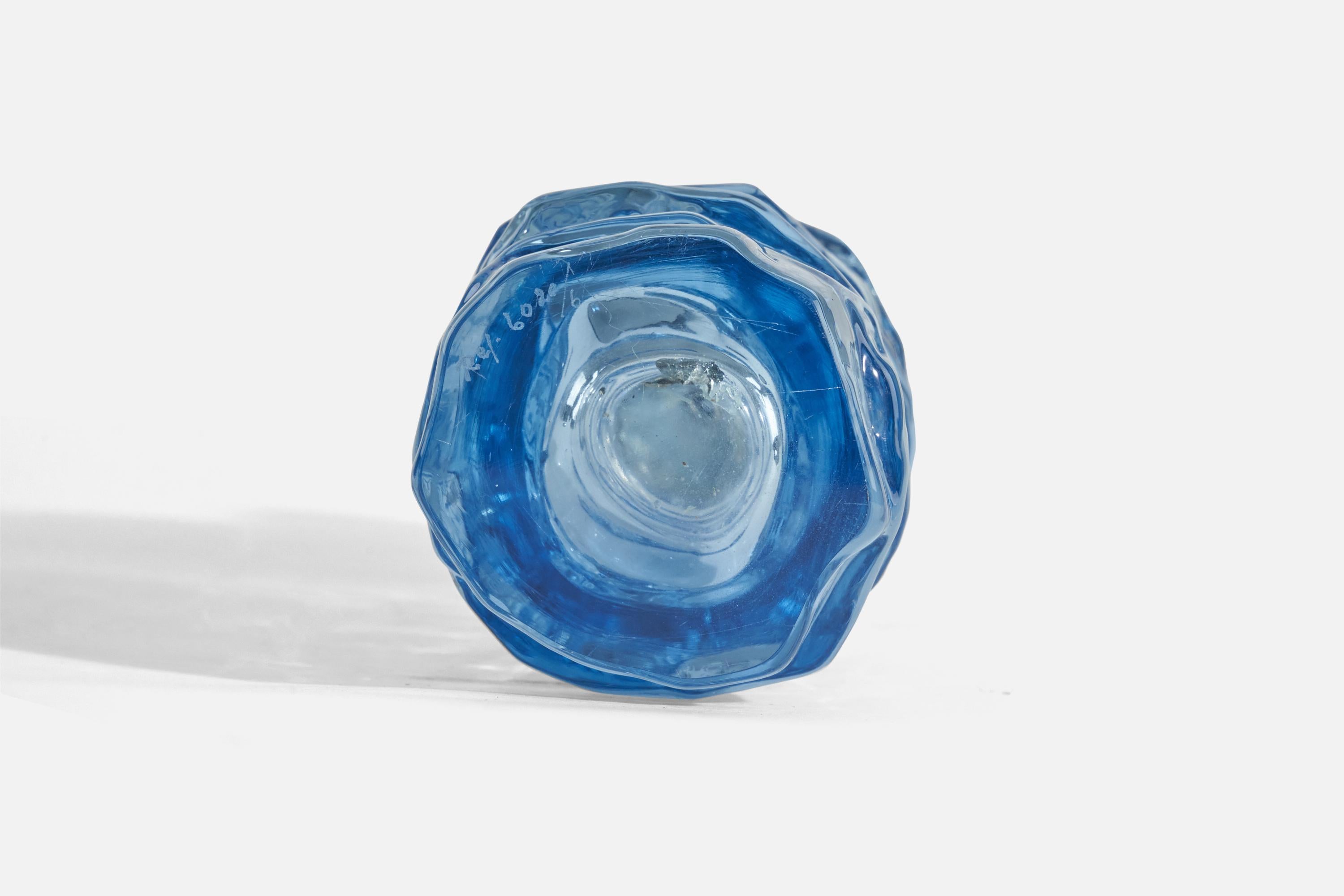 Scandinavian Modern Reijmyre Glasbruk, Table Lamps, Metal, Blue Glass, Fabric, Sweden, 1940s
