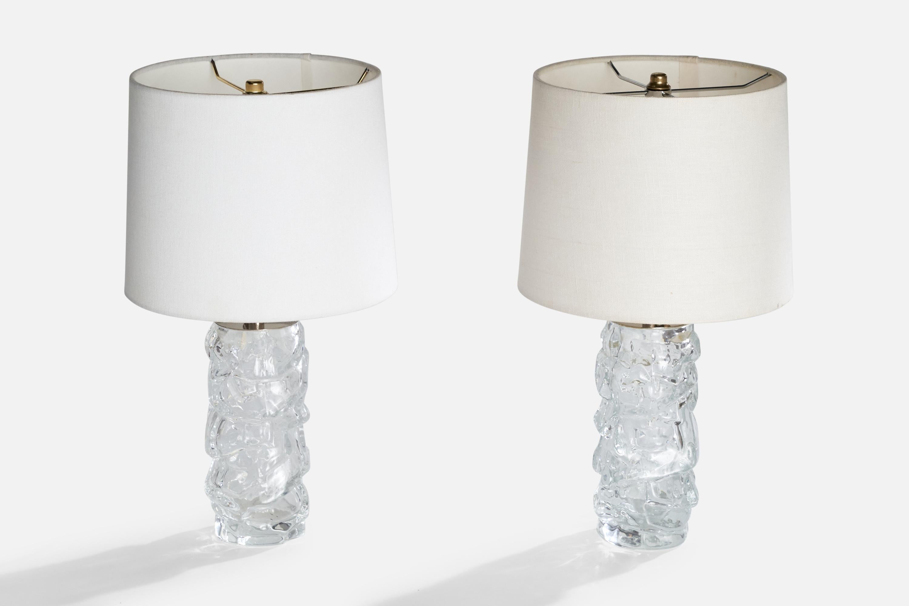 Scandinavian Modern Reijmyre Glasbruk, Table Lamps, Metal, Glass, Sweden, 1950s