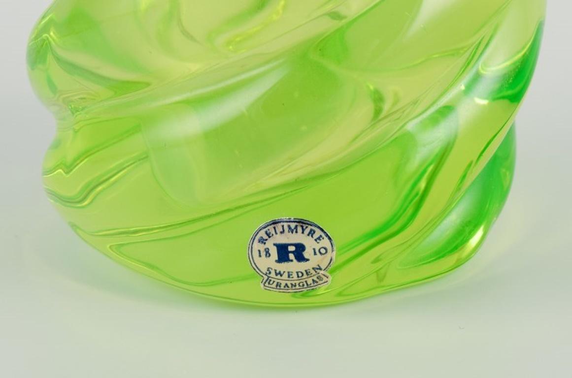 Swedish Reijmyre Glassworks, Sweden. Table lamp in light green art glass.  For Sale