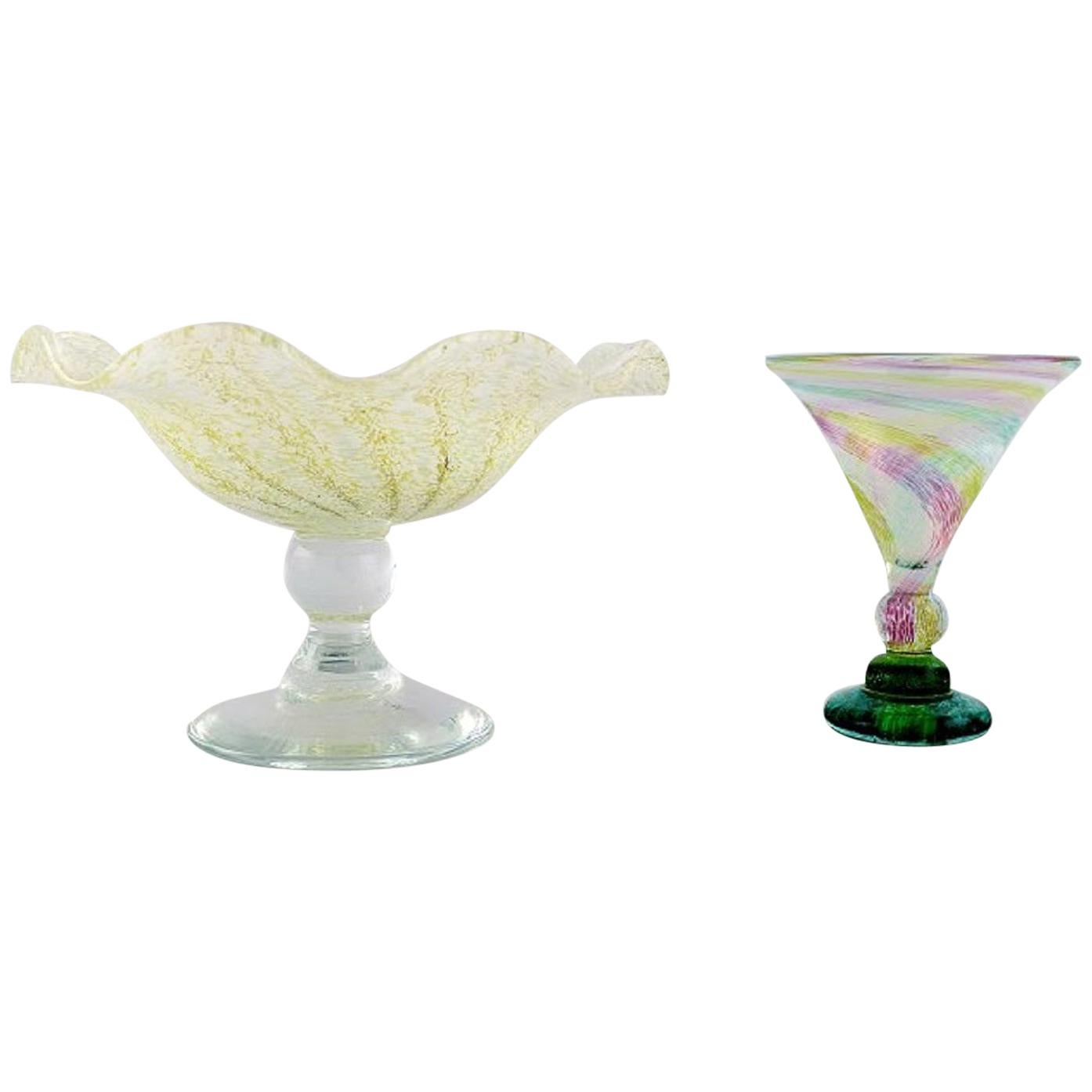 Reijmyre, Sweden, Vase and Compote in Mouth-Blown Art Glass, Late 20th Century For Sale