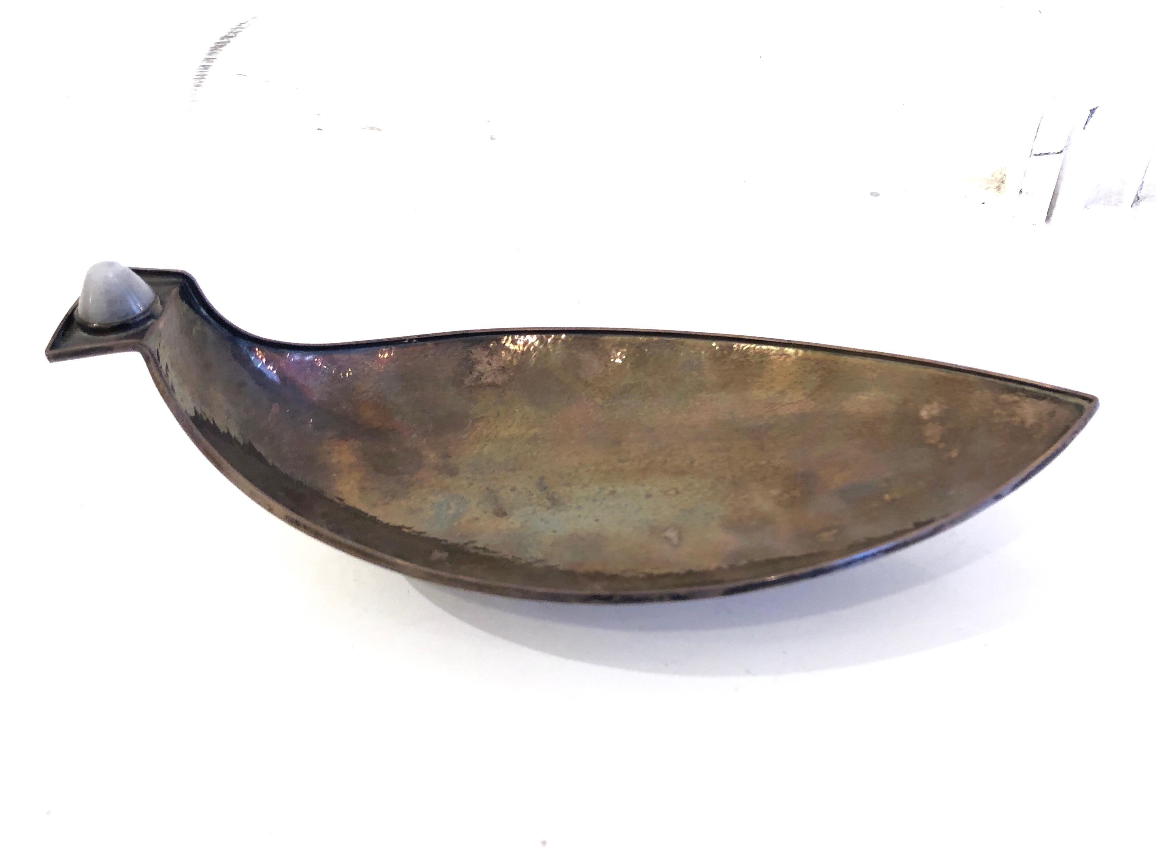 Mid-20th Century Reijo Sirkeoja Silver Bowl/Vide Poche with Inset Quartz Stone For Sale