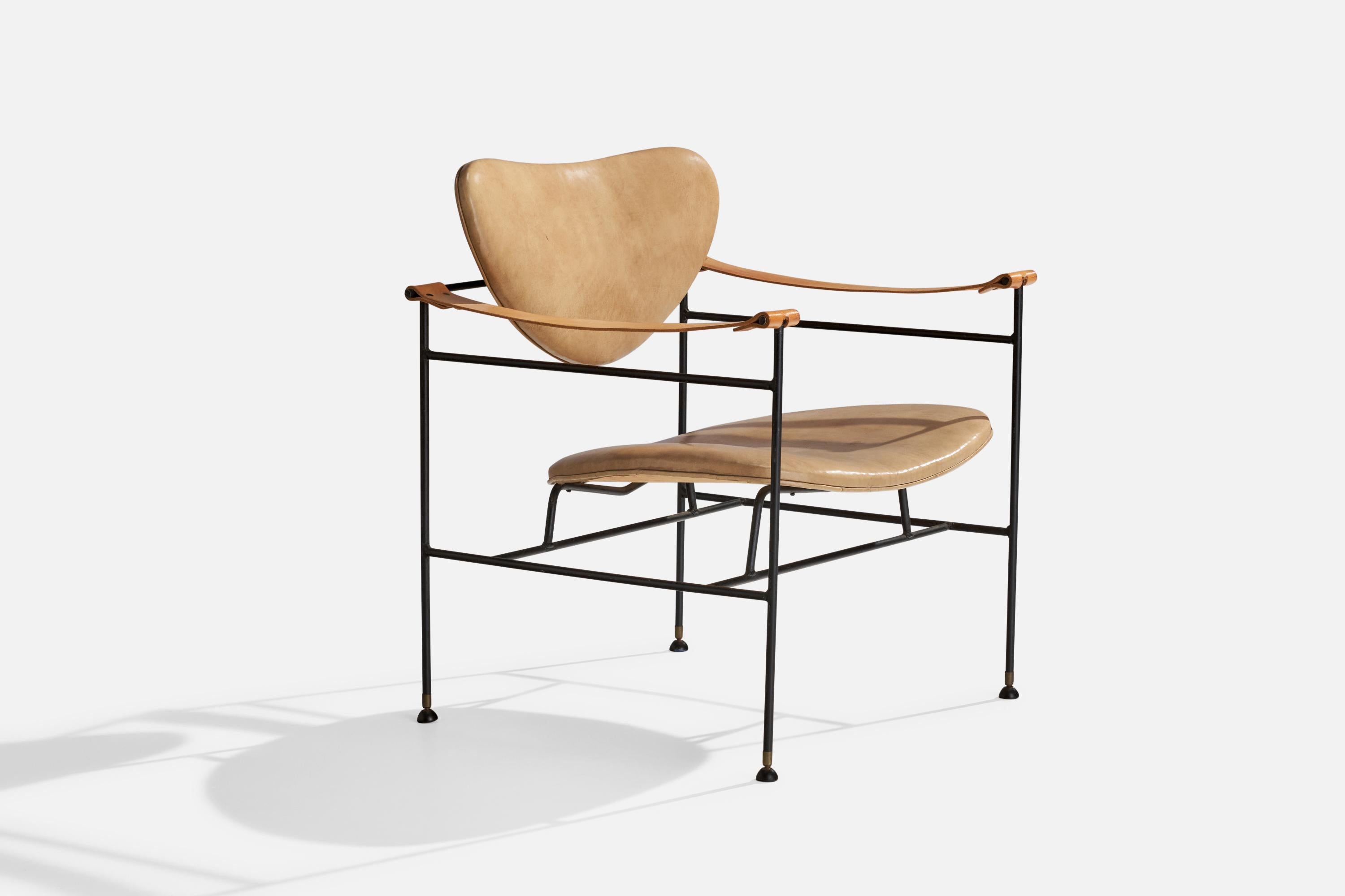 Sessel aus schwarz lackiertem Metall und beigem Leder, Reilly-Wolff & Associates, USA, um 1951.

Sitzhöhe 15