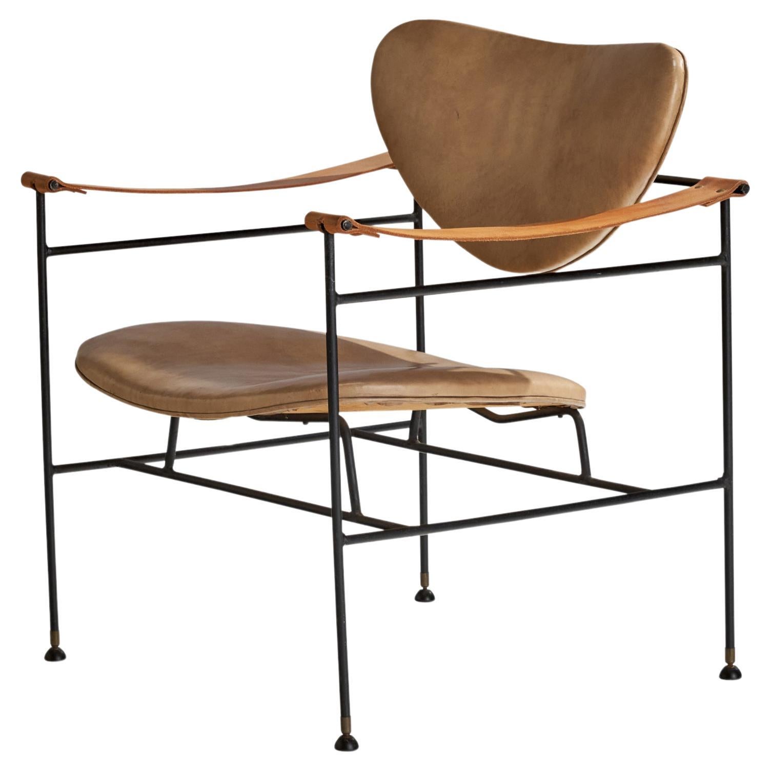 Reilly-Wolff & Associates Attribution, Armchair, Metal, Leather, USA, 1951 For Sale