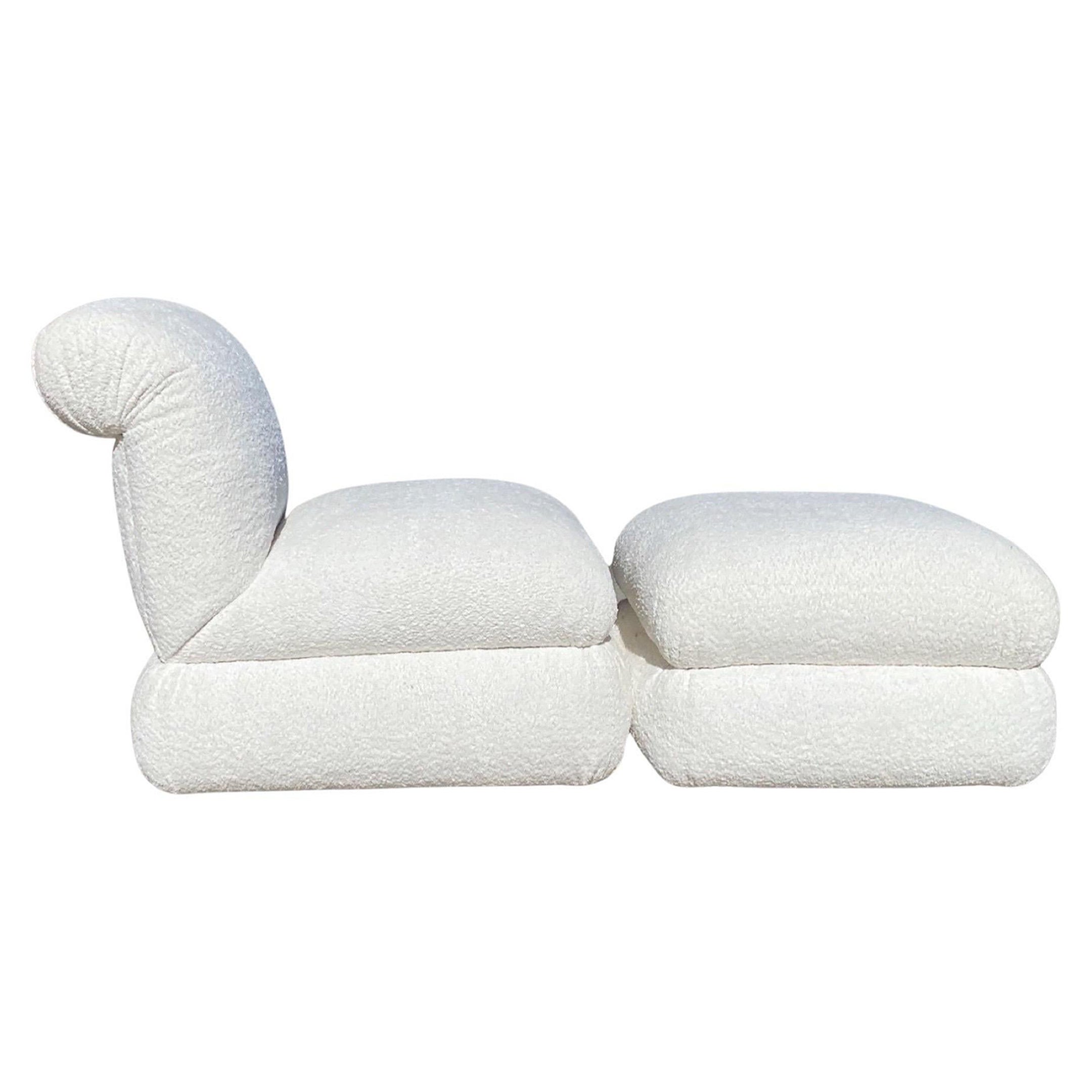 Reimagined Vintage 1980s Phyllis Morris Off-White Bouclé Chair and Ottoman Set