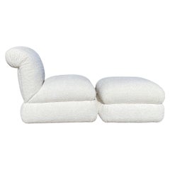 Reimagined Vintage 1980s Phyllis Morris Off-White Bouclé Chair and Ottoman Set