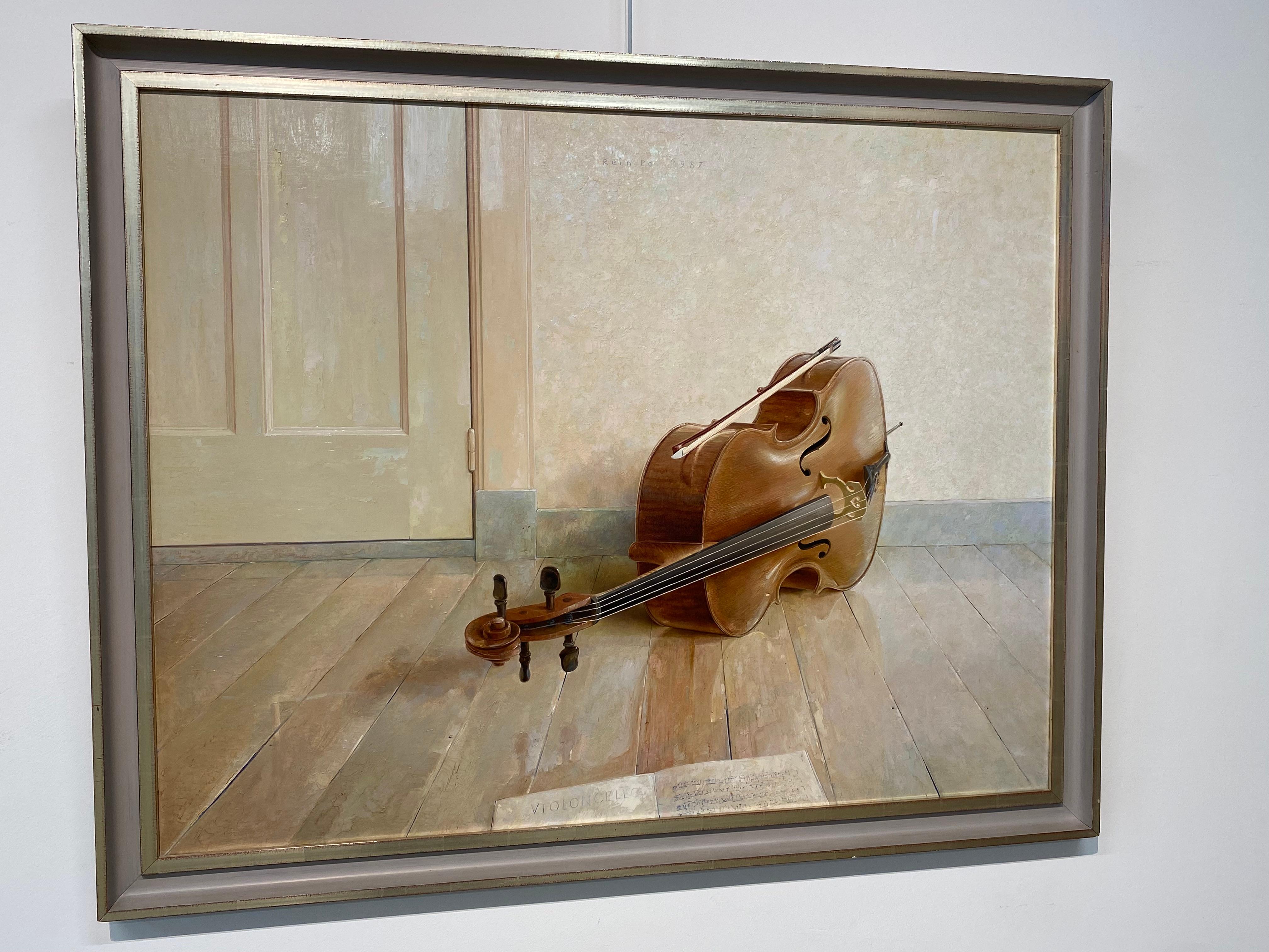 Cello- 21st Century Contemporary Dutch Stille Painting of a Music Instrument  - Brown Still-Life Painting by Rein Pol