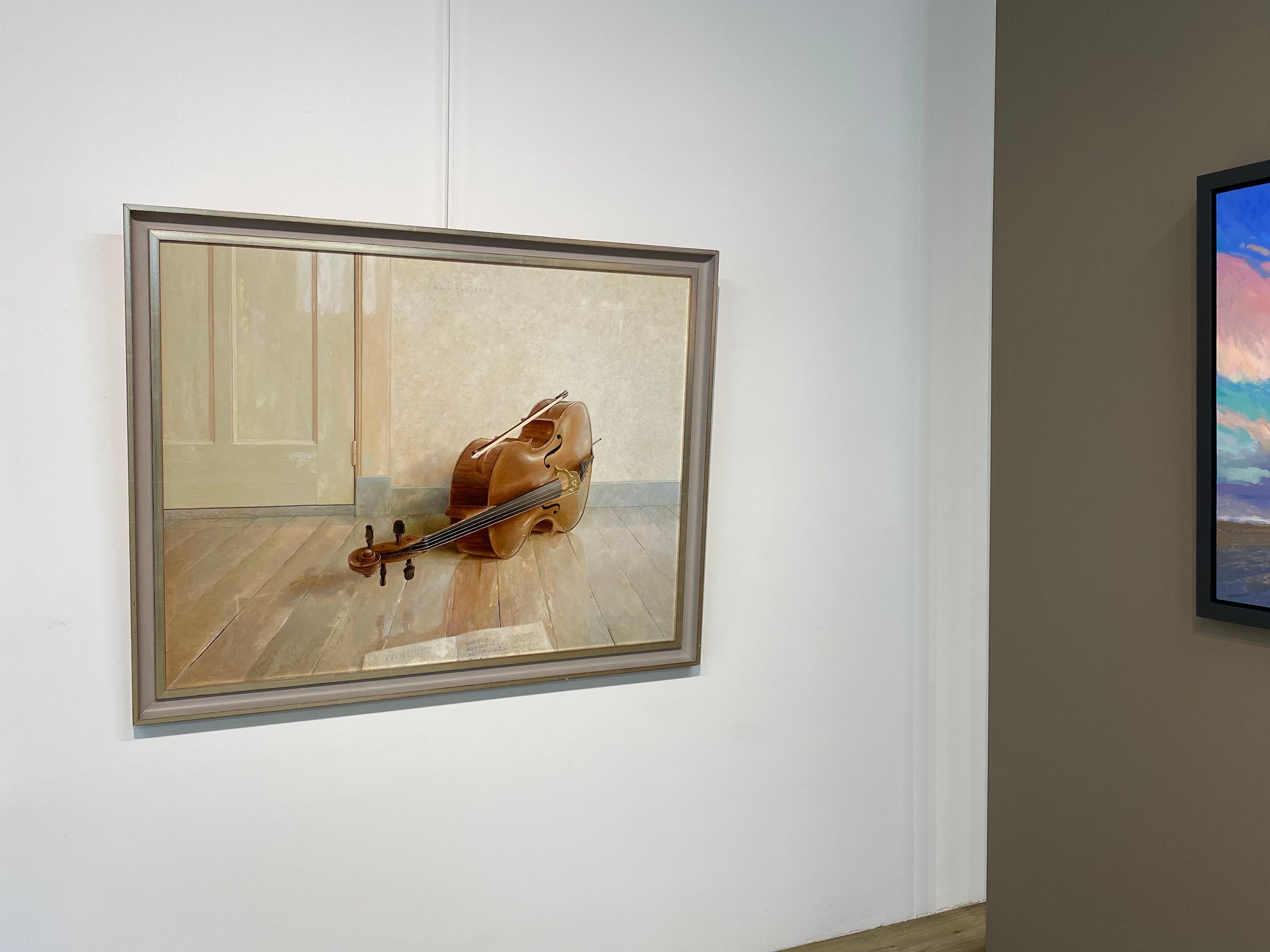 Cello- 21st Century Contemporary Dutch Stille Painting of a Music Instrument For Sale 1