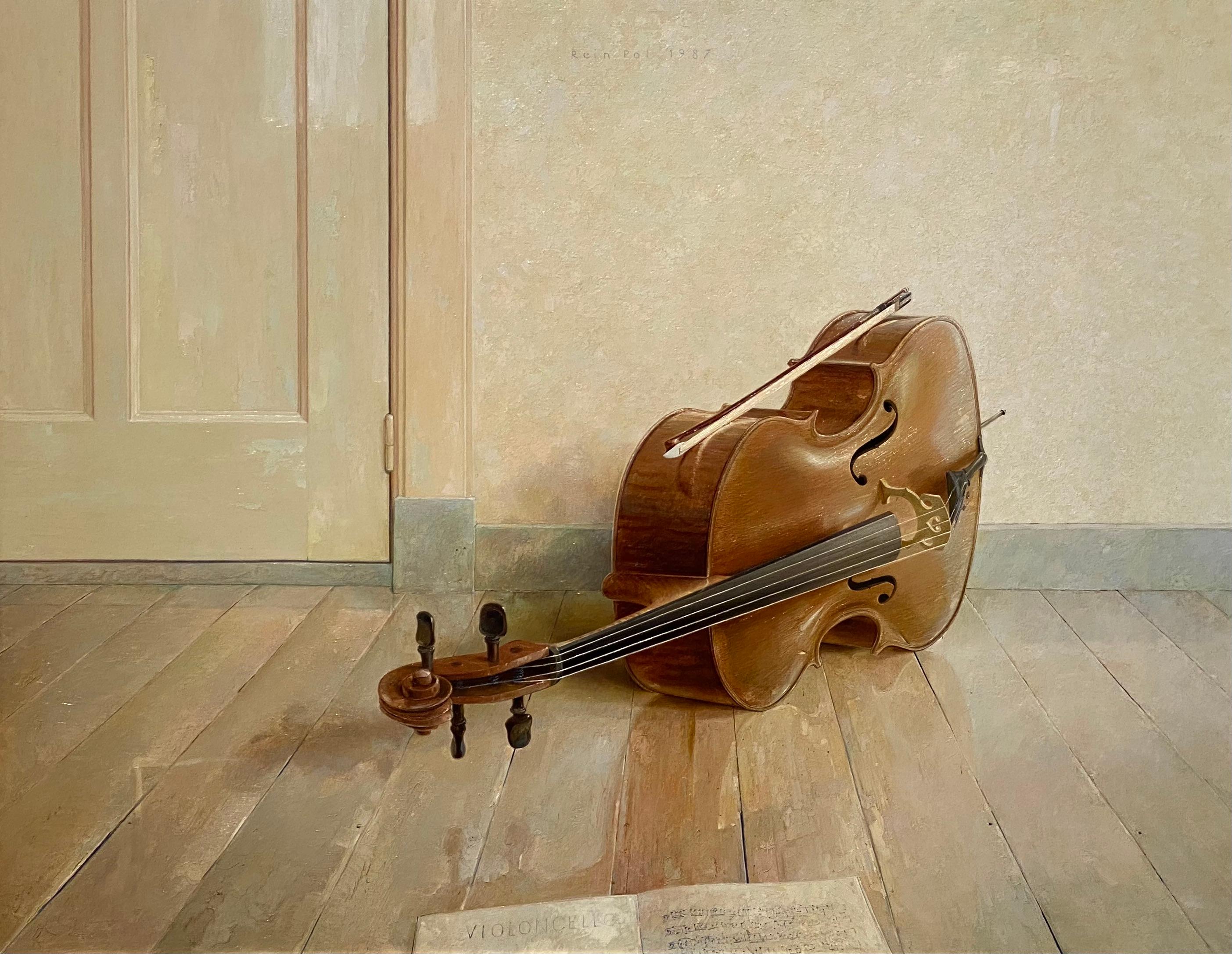 Cello- Zeitgenössisches niederländisches Stillleben eines Musikinstruments aus dem 21. Jahrhundert 