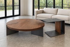 Modern Organic Walnut and Blackened Steel Reina Nesting Coffee Table Set
