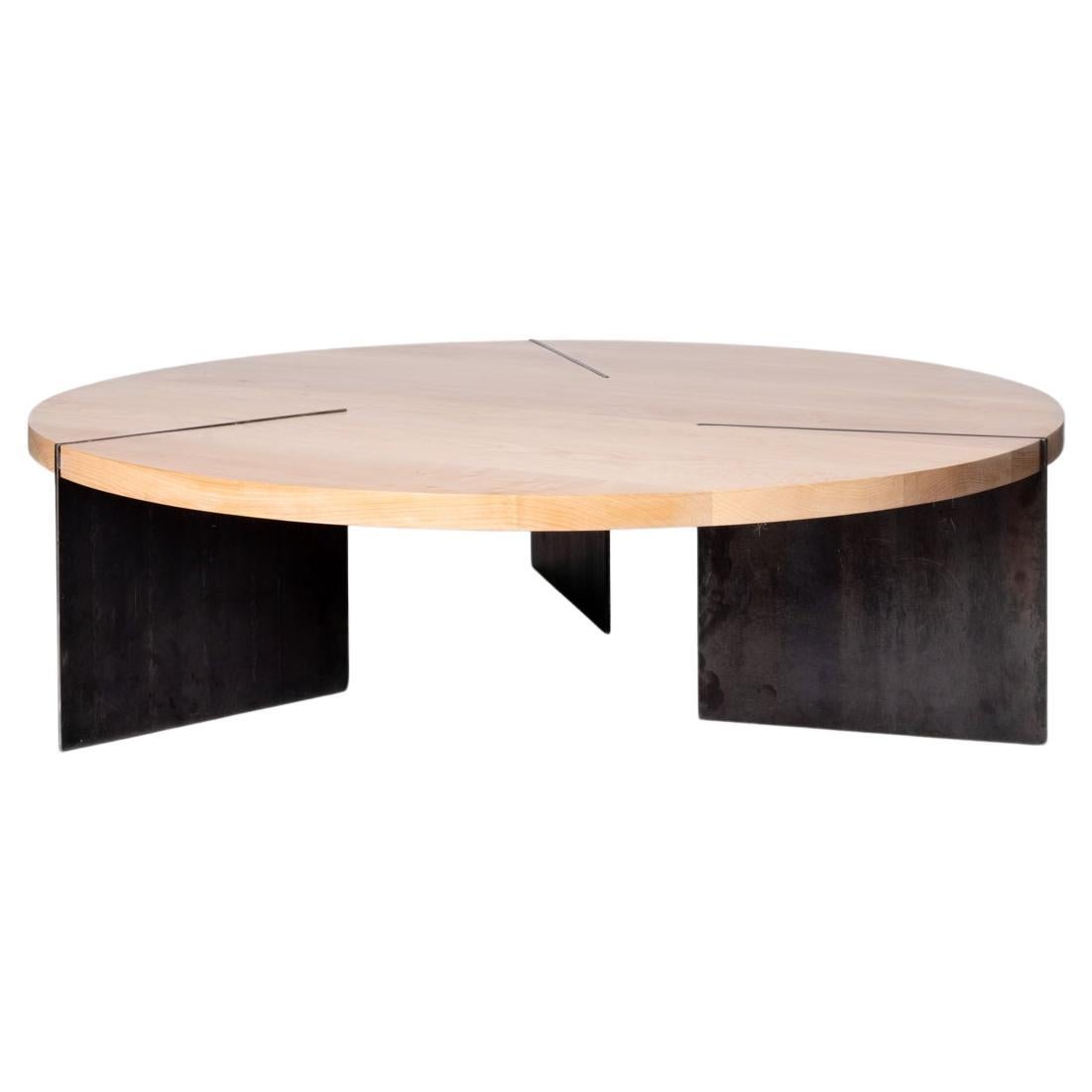 Reina Round Coffee Table in Maple Wood and Steel by Autonomous Furniture For Sale