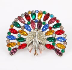 REINAD c.1930's Huge Cut Steel Glass Paste Rhinestone Peacock Statement Brooch