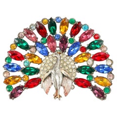 Vintage REINAD c.1930's Huge Cut Steel Glass Paste Rhinestone Peacock Statement Brooch