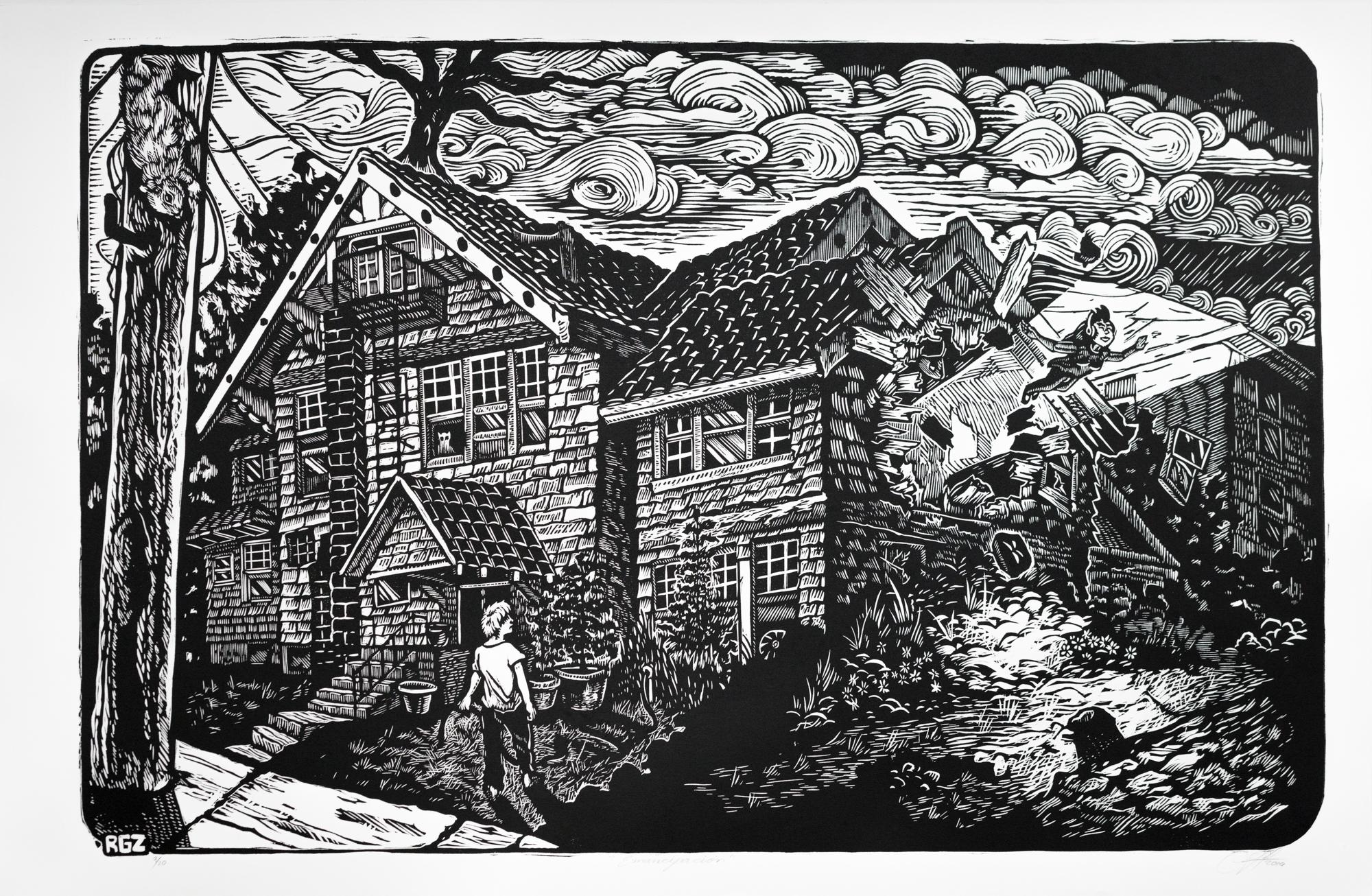 "Emancipation", Depictions of Architecture, Figurative, Relief Print