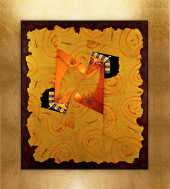 "Reincarnazione" Pittura originale a olio su tela con cornice in foglia d'oro, 2000