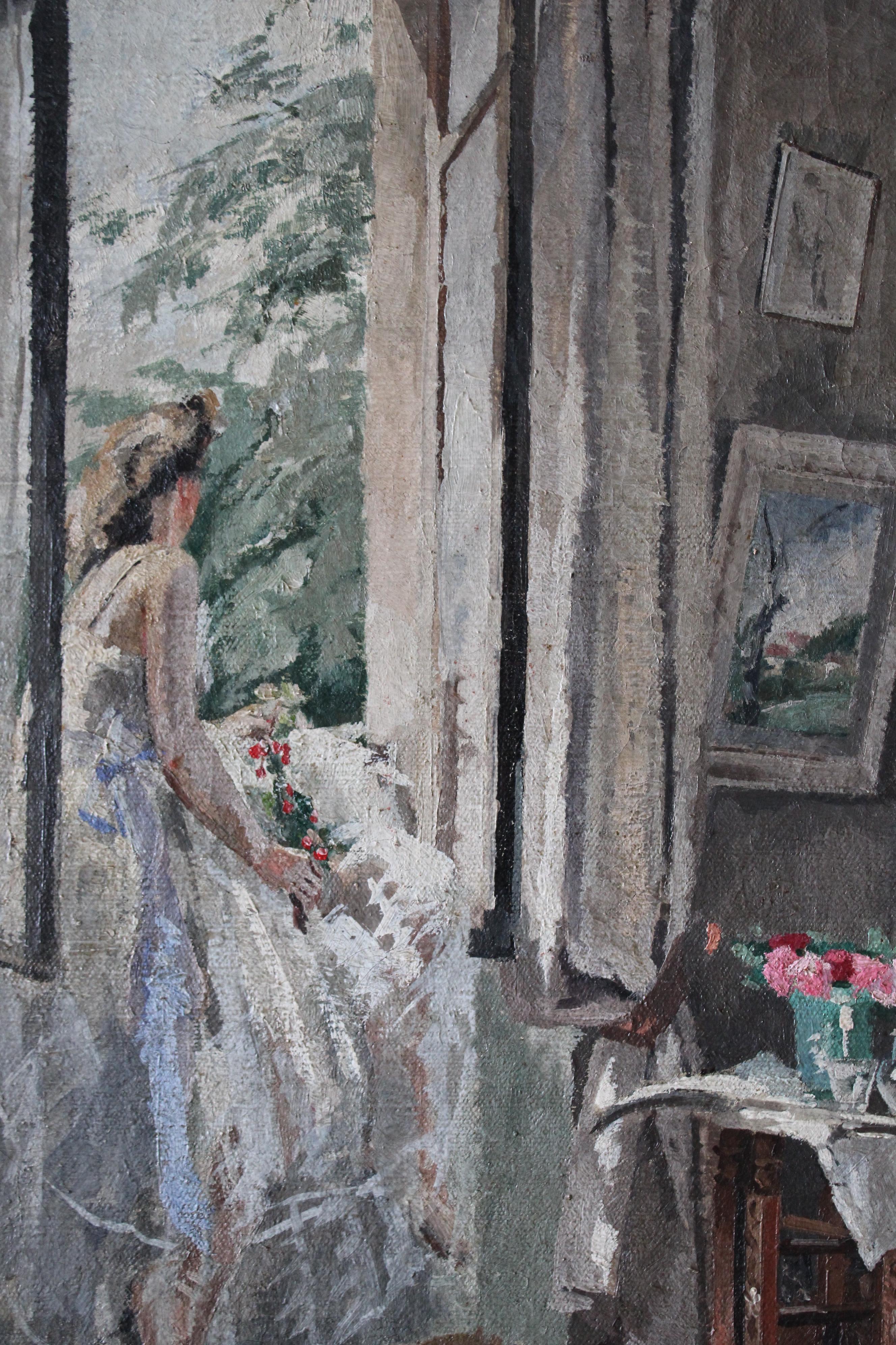 Vintage post-impressionist painting of a ballerina, figurative interior scene 5