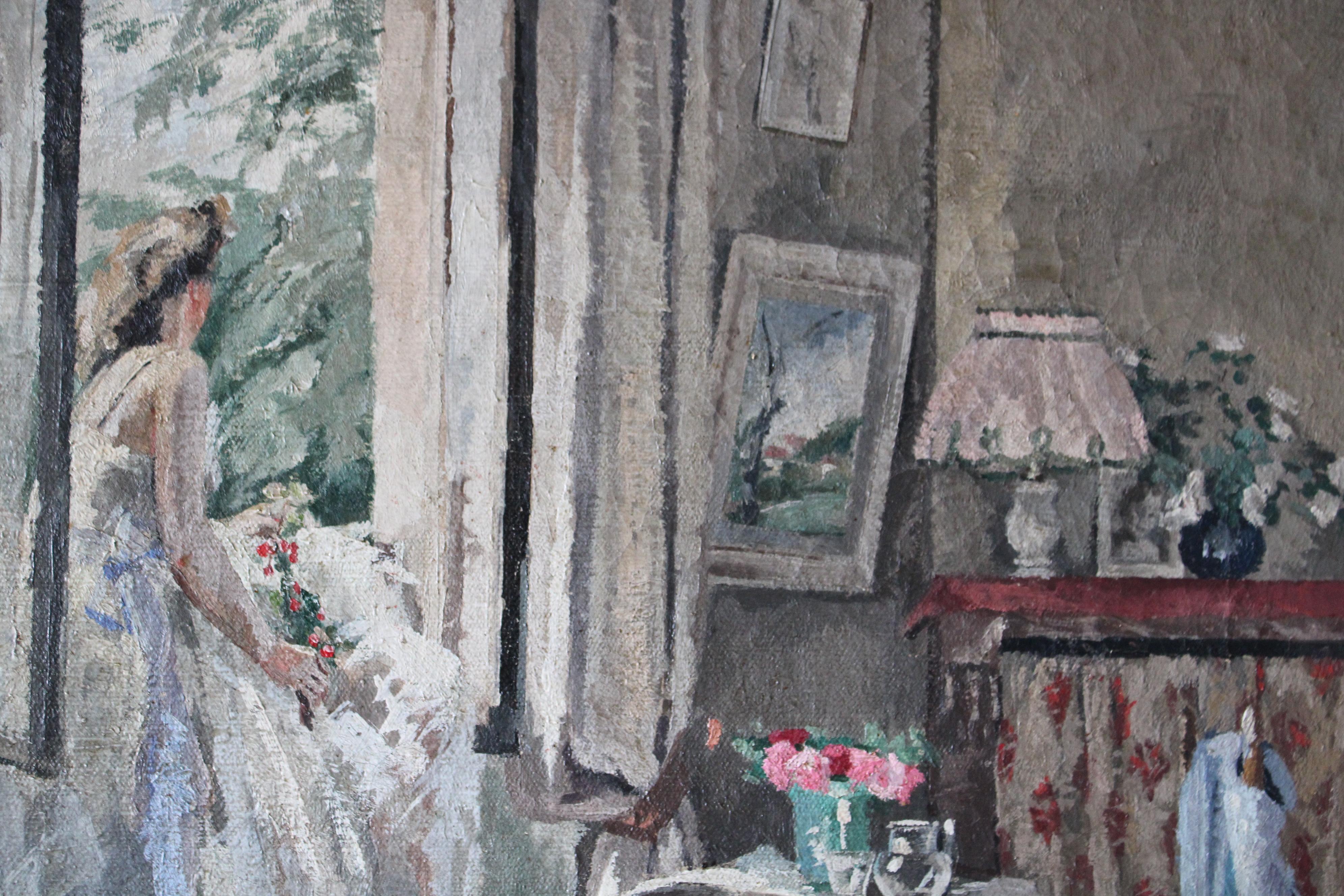 Vintage post-impressionist painting of a ballerina, figurative interior scene 6