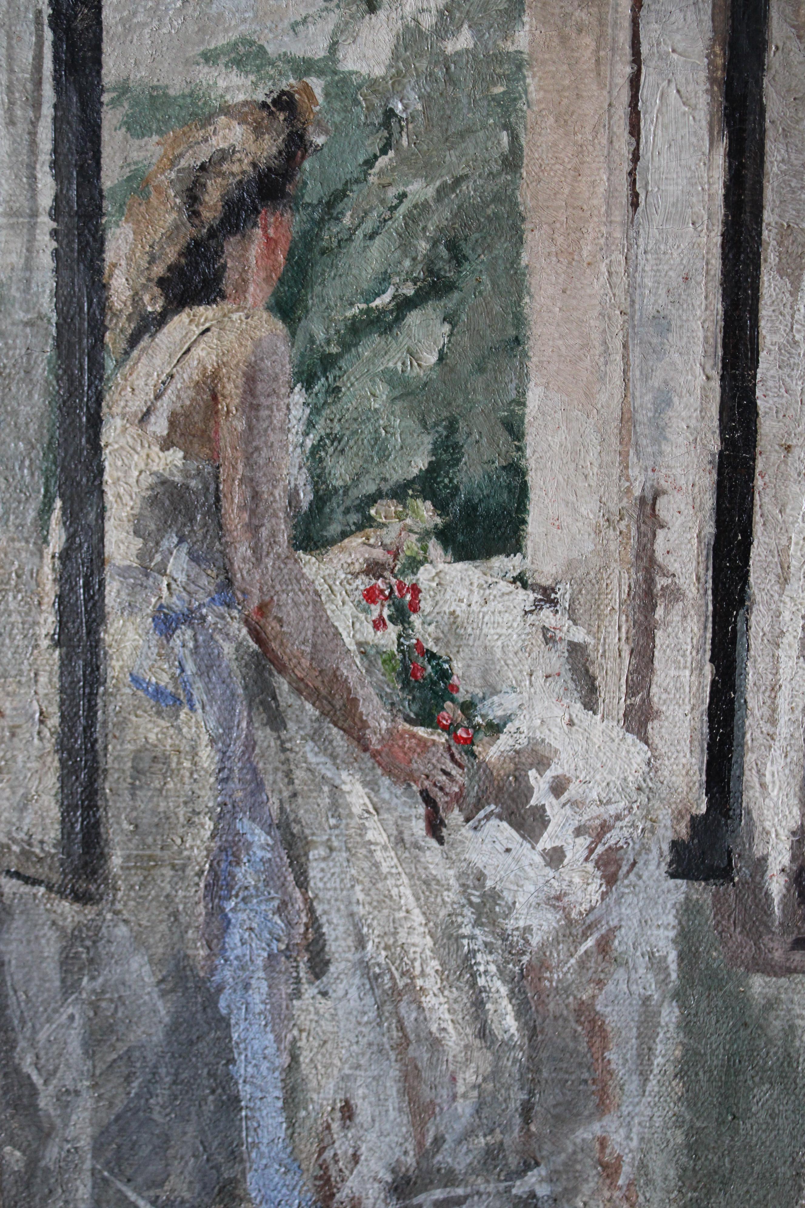 Vintage post-impressionist painting of a ballerina, figurative interior scene 9