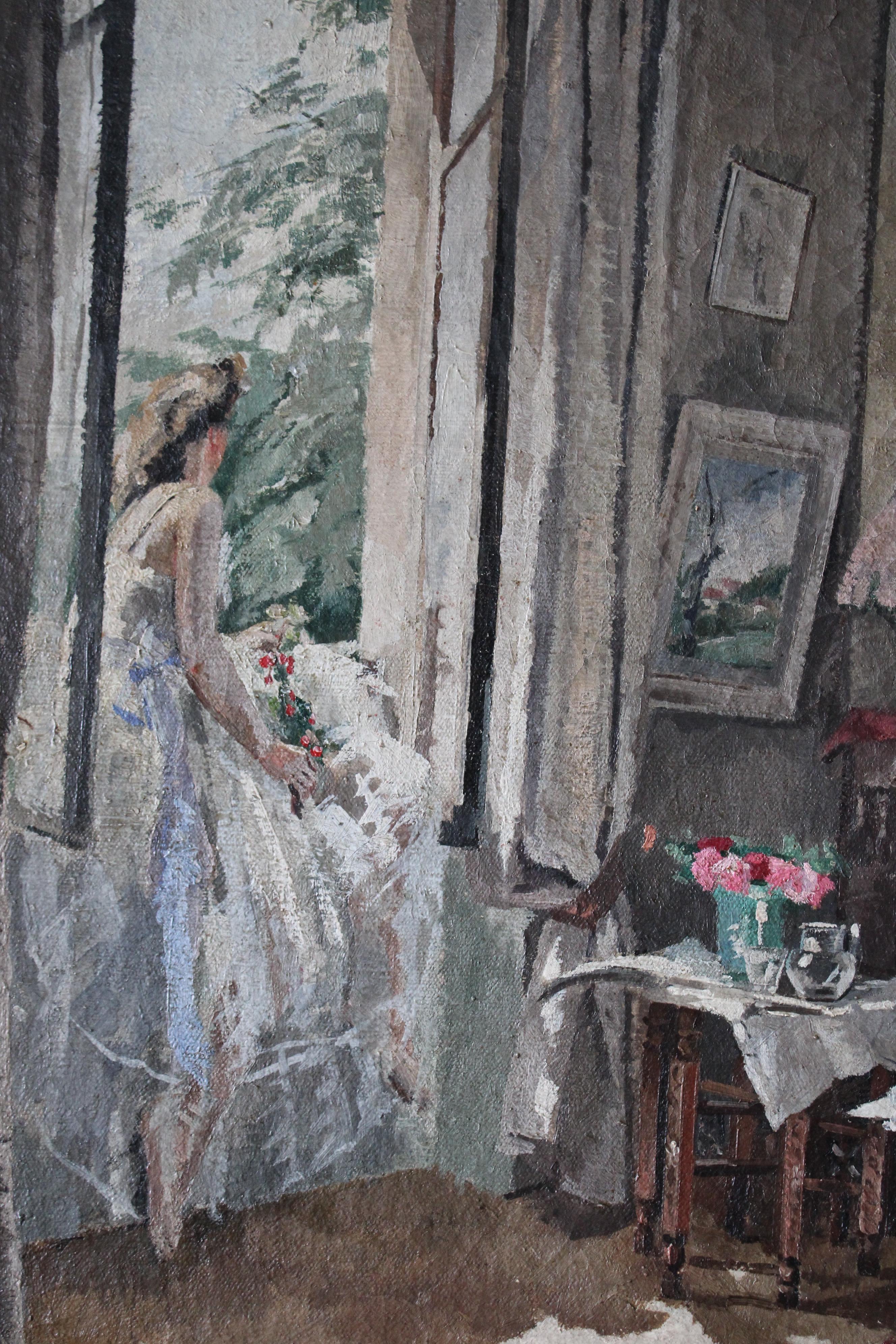Vintage post-impressionist painting of a ballerina, figurative interior scene 4