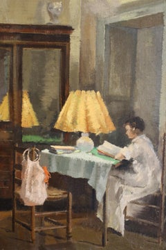 Vintage impressionistische Genre Ölgemälde auf Leinwand, Interieur Ölgemälde