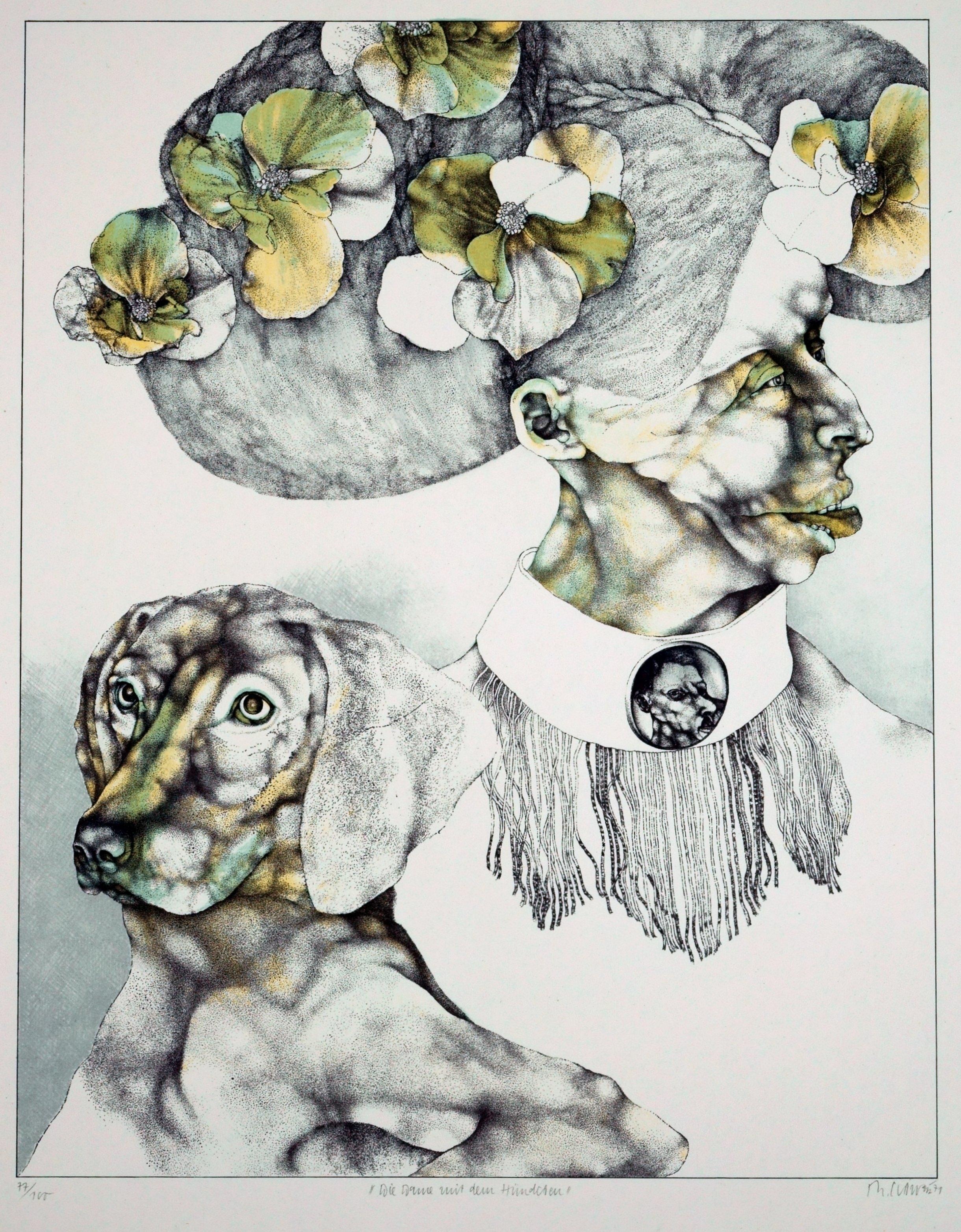 Figurative Print di Reiner Schwarz - La signora con il cane / - Come il padrone, così il cane -.