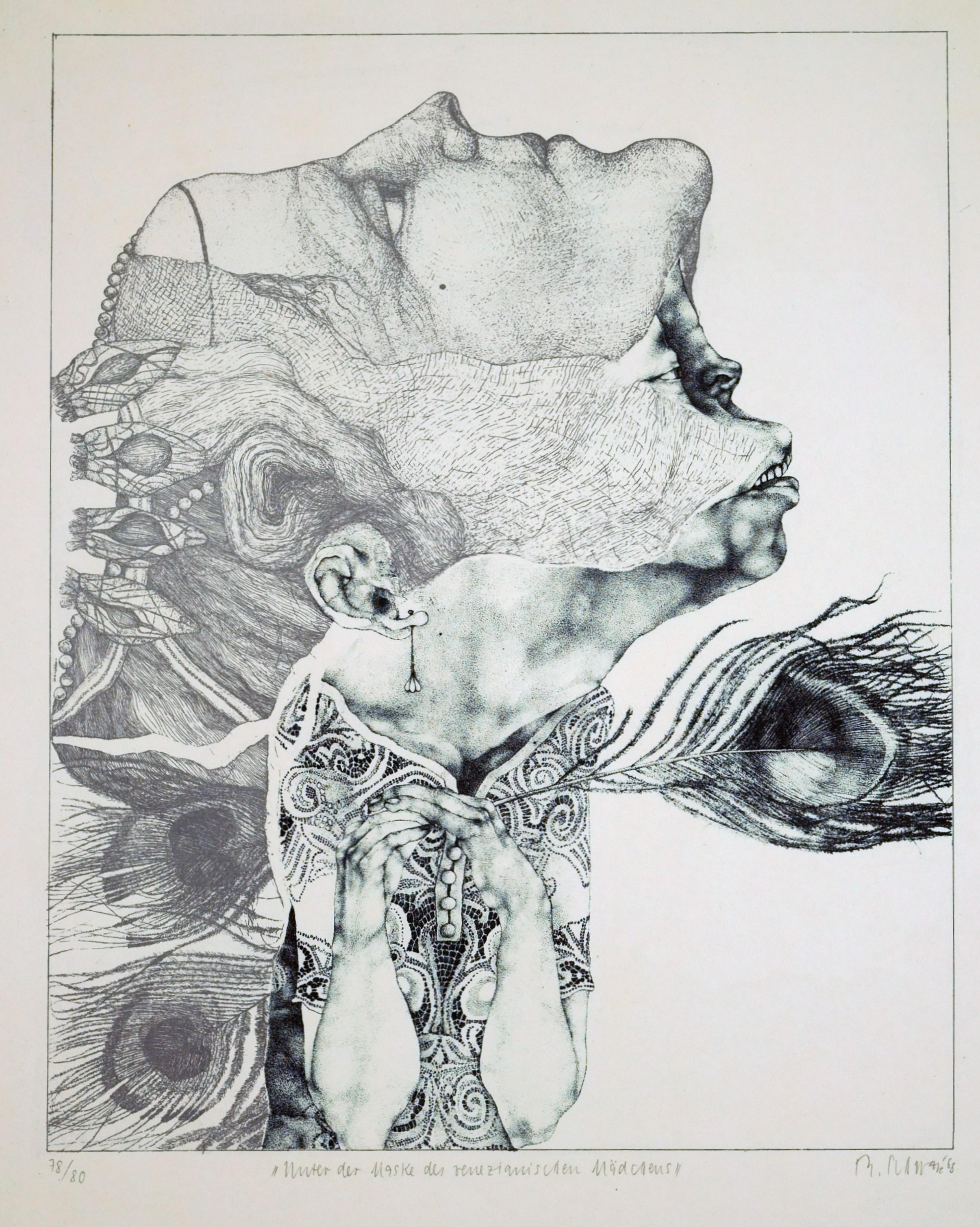 Portrait Print de Reiner Schwarz - Bajo la máscara de la veneciana / - Realidad monstruosa -
