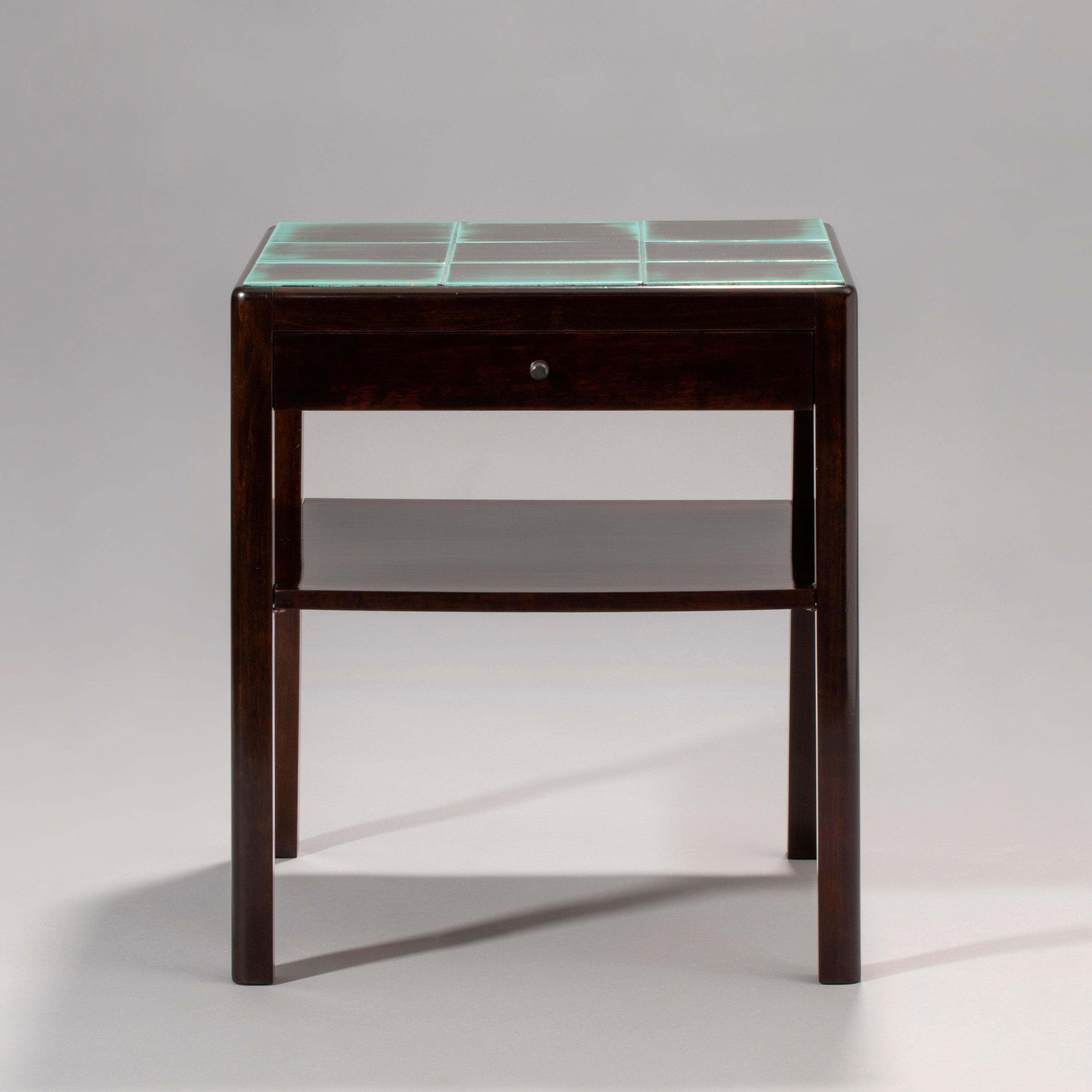 Reiners Möblefabrik, Swedish Art Deco Ebonized Birch & Turquoise Tile-Top Table In Good Condition For Sale In Philadelphia, PA