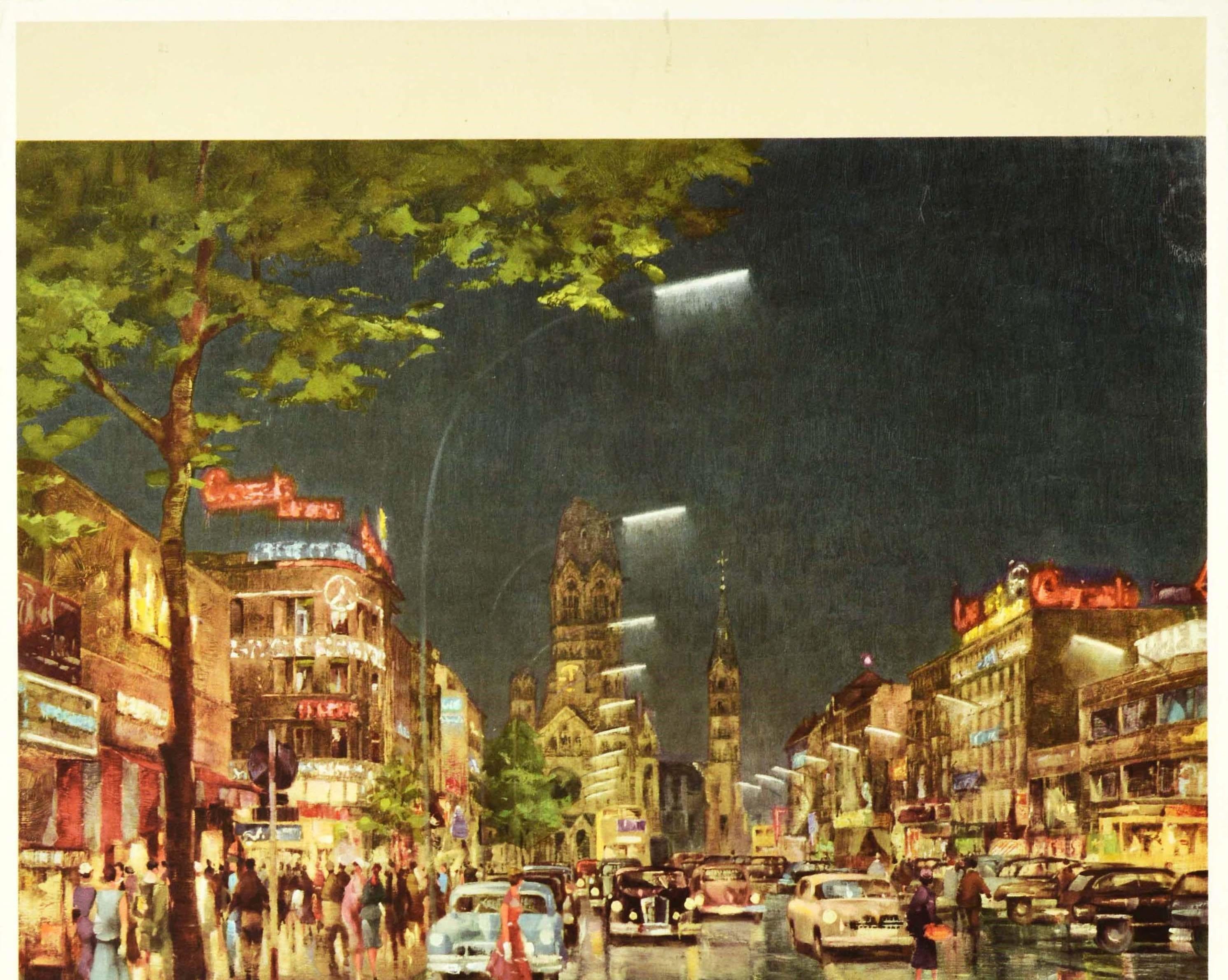 Original Vintage Berlin Travel Poster Art Kurfurstendamm Kaiser Wilhelm Memorial - Print by Reinhard Bartsch
