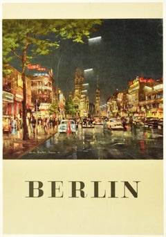 Original Vintage Berlin Travel Poster Art Kurfurstendamm Kaiser Wilhelm Memorial
